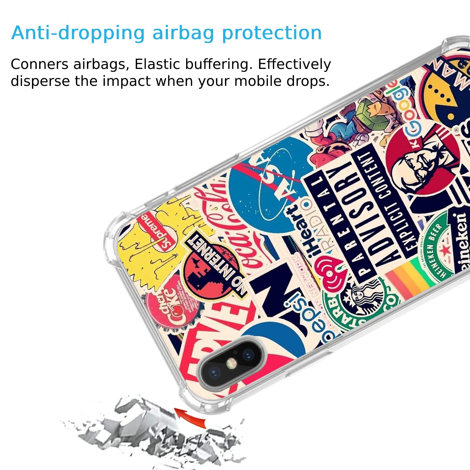 Trendy Pop Art Stickers Case for iPhone Xs Max - Soft TPU Bumper Cover with Pop Culture Collage Design for Teens, Men & Women | Perfect for Daily Use, School, Work & Travel