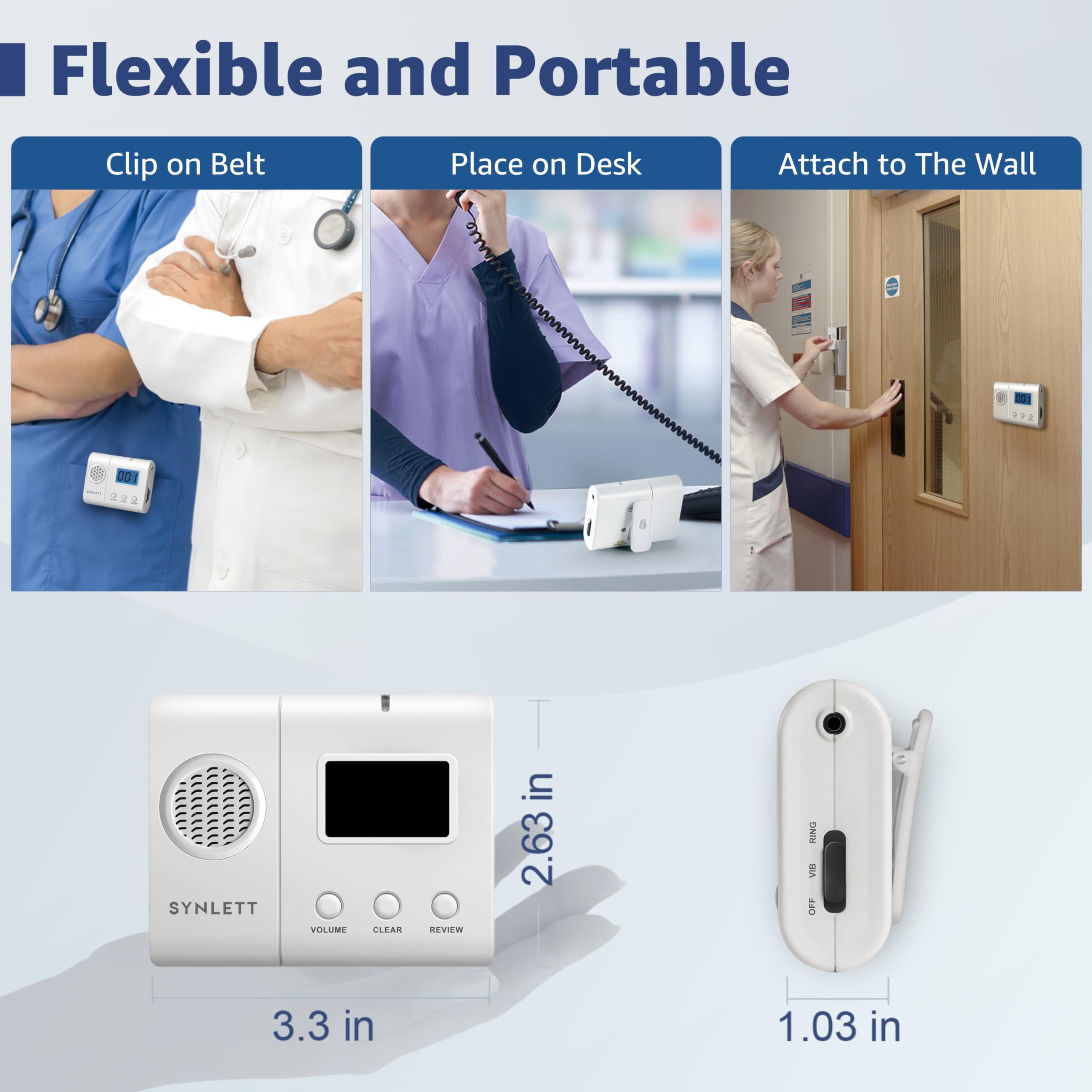 Wireless Caregiver Pager with LCD Display & Alert Tone - Silent Mode Nurse Call System - Compatible with SYNLETT - Must Pair to CMU - Ideal for Hospitals, Nursing Homes & Caregiver Services