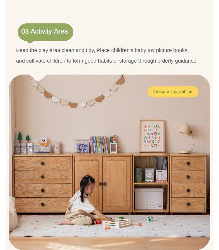 Solid Oak Wood Modern Nordic Kids Storage Cabinet - Multifunctional Organizer for Toys, Books & Clothes | Perfect for Nursery, Playroom & Bedroom Organization