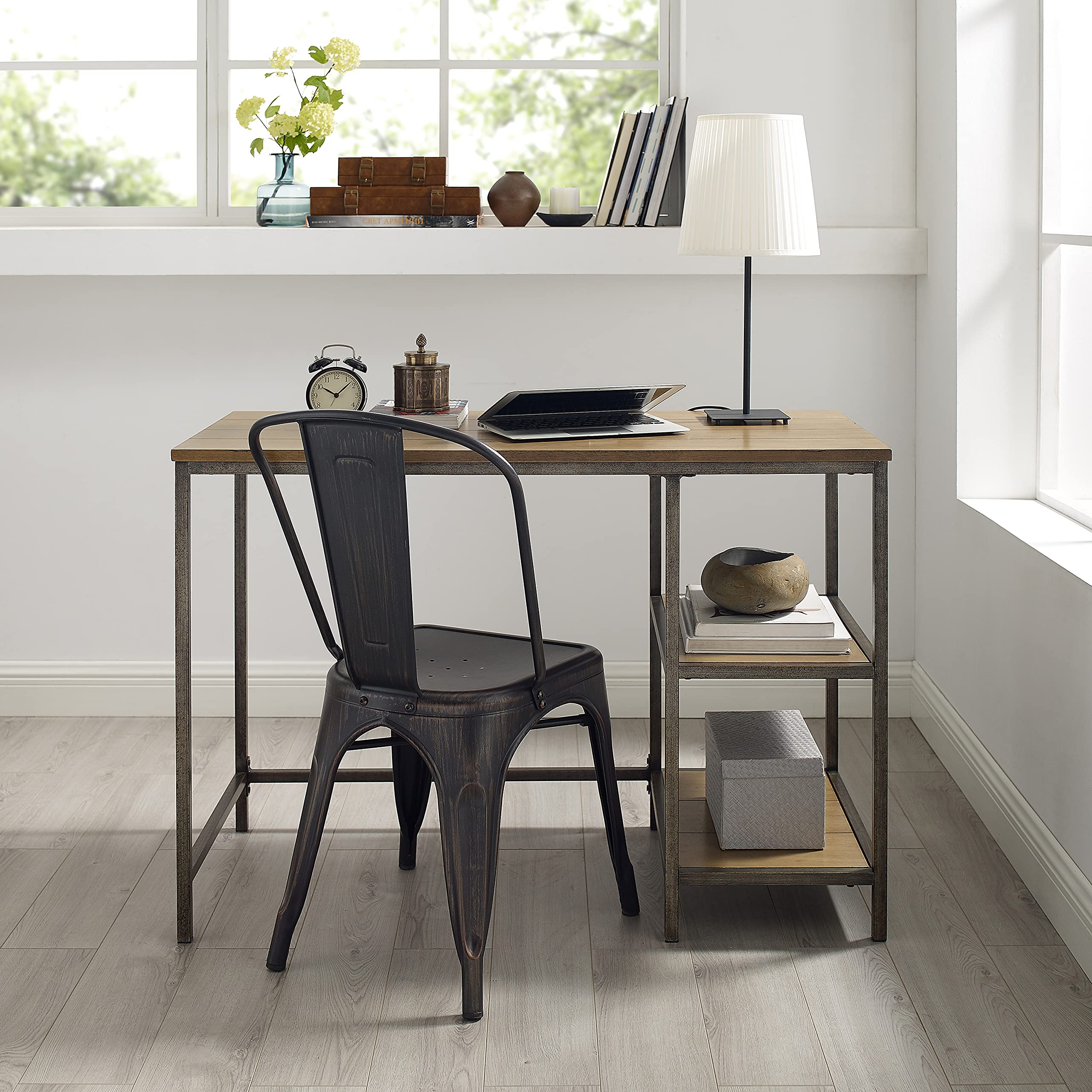 Crosley Furniture Brooke Small Home Office Desk with Storage Shelves - Compact Writing Desk for Small Spaces, Washed Oak Finish - Perfect for Home Office, Study Room, or Dormitory