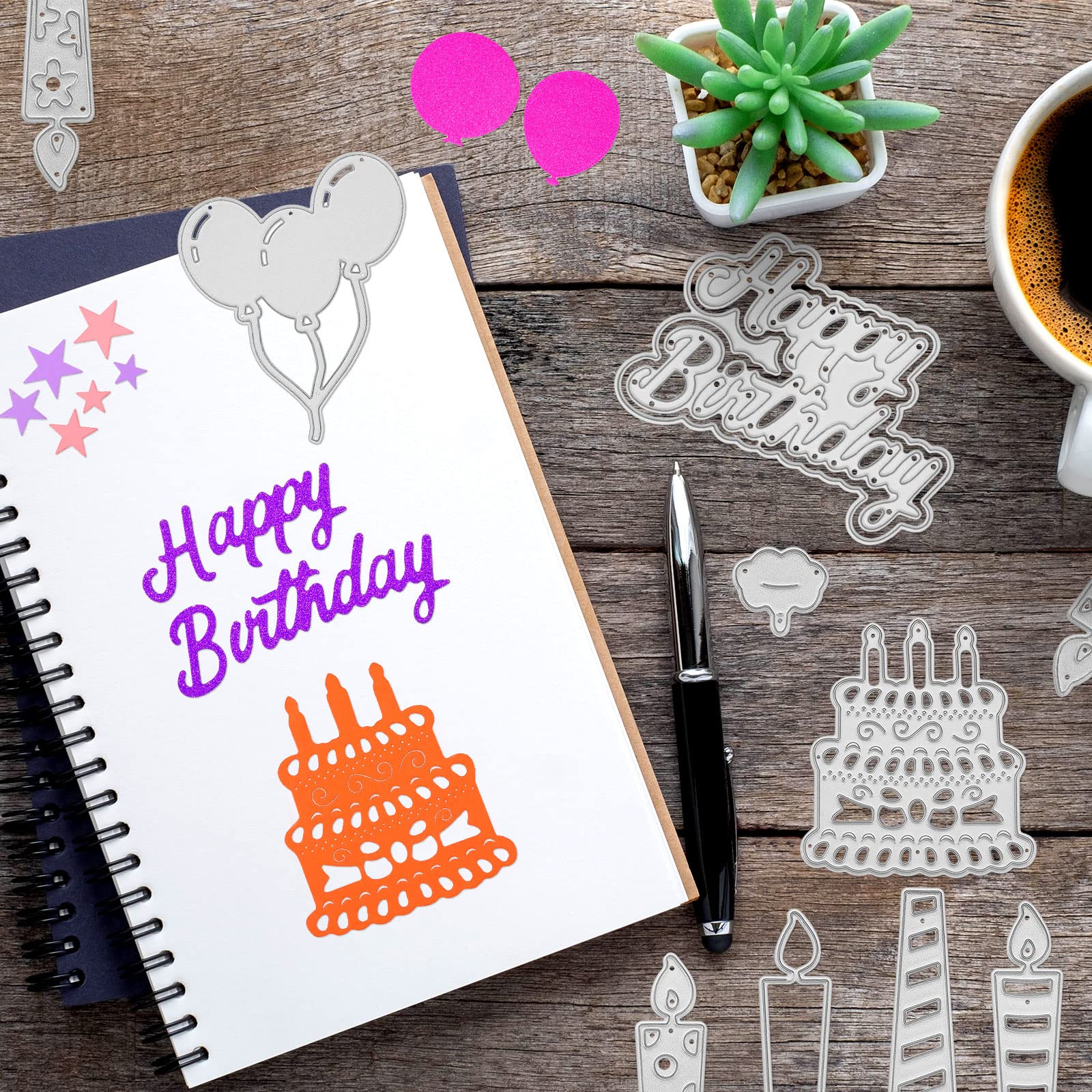 30-Piece Happy Birthday Metal Cake Cutting Dies Set - Balloons, Stencils for DIY Party Invitations, Scrapbooking & Card Making - Perfect for Birthday Cards, Albums, and Craft Projects