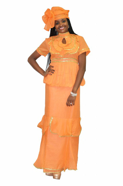 Elegant Peach Orange Senegalese African Voile Wrapper Set - Traditional African Headwrap & Scarf for Women - Perfect for Weddings, Parties, and Cultural Events