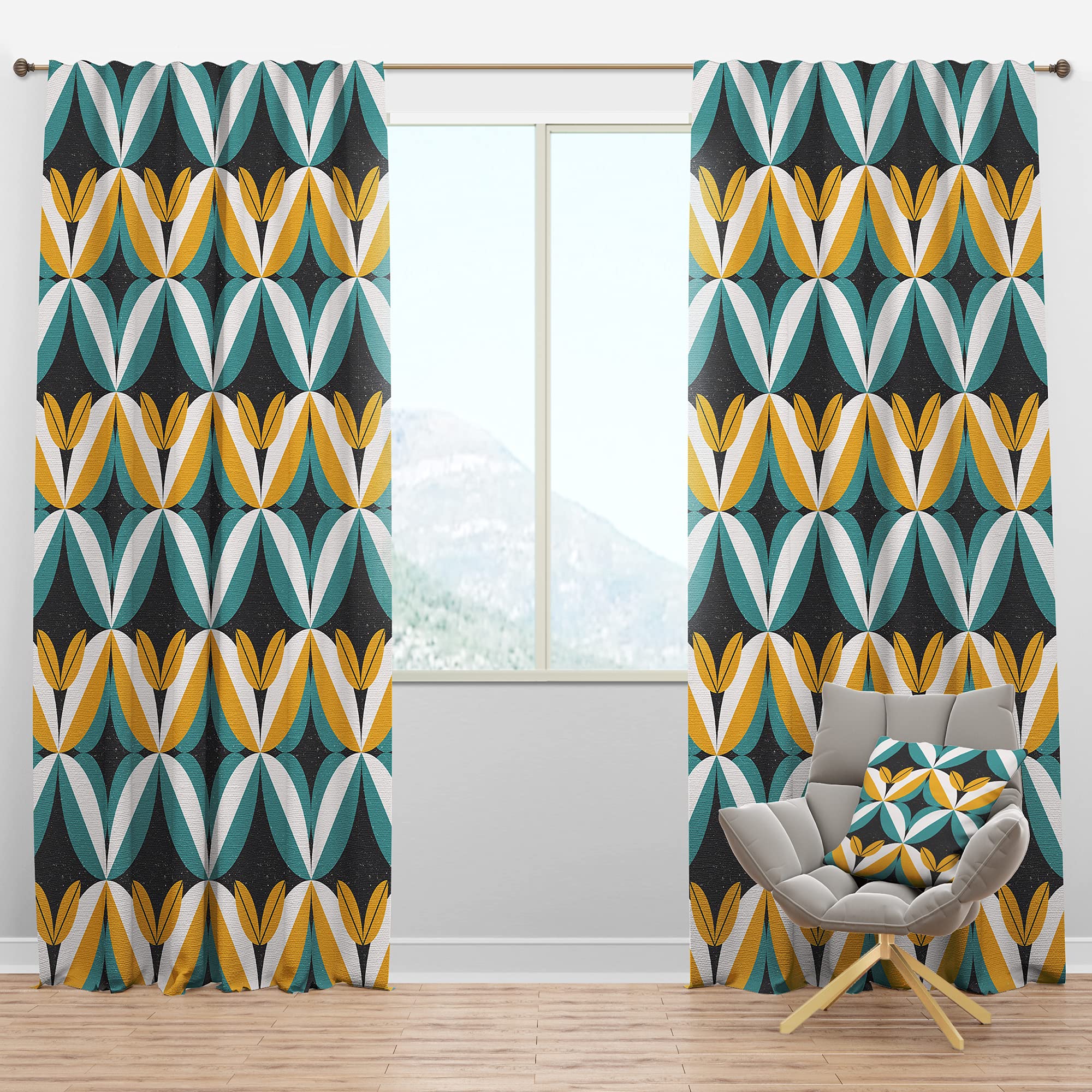 DesignQ Blackout Curtains 'Retro Abstract Design VII' - Thermal Insulated Single Panel (52x120 inches) for Bedroom & Living Room - Noise Reducing & Energy Saving Window Treatment for Better Sleep & Privacy