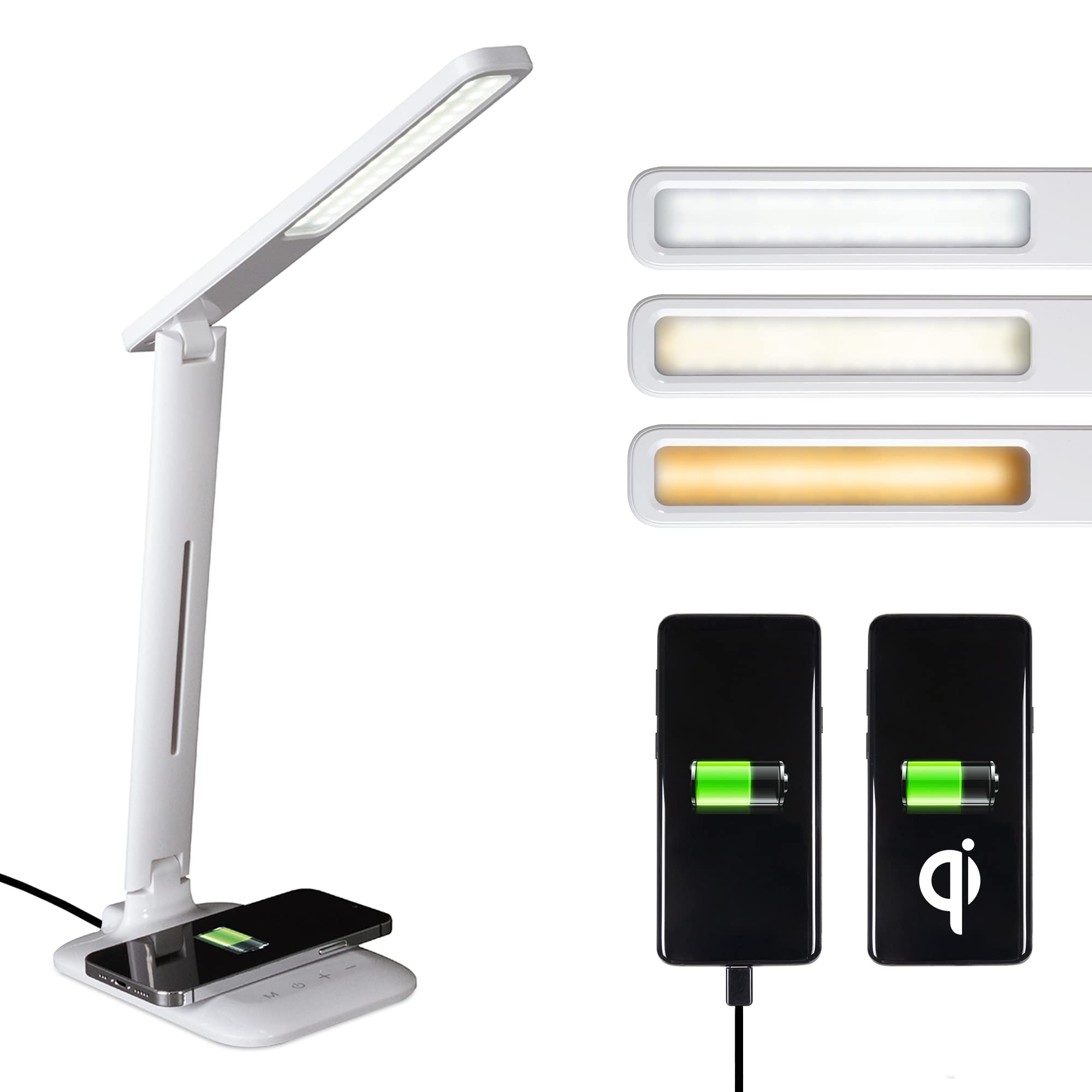 OttLite Charge Up LED Desk Lamp with Wireless Qi Charging & USB Port | ClearSun LED Technology | Adjustable Neck & 3 Color Modes | Eye Strain Relief | Perfect for Home Office, Study & Travel Workspaces