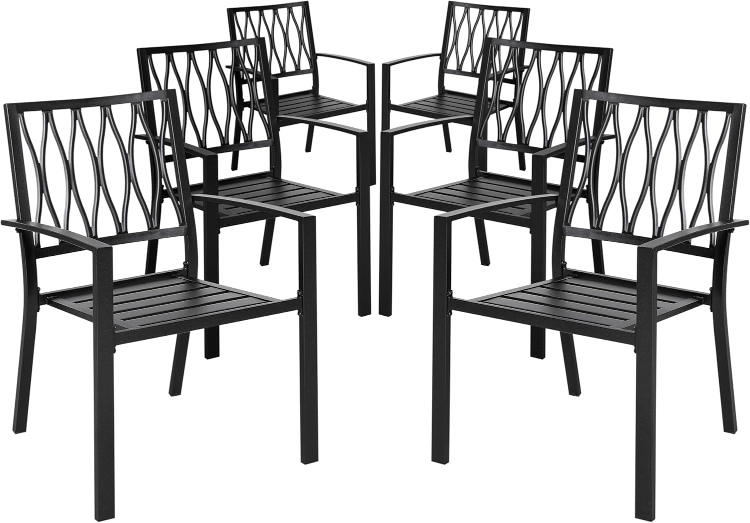 NUU GARDEN 6-Piece Outdoor Dining Chairs Set - Stackable Metal Patio Chairs for Backyard, Lawn, Deck, Poolside & Porch - Portable Bistro Chairs in Black - Perfect for Outdoor Entertaining, BBQs & Garden Parties