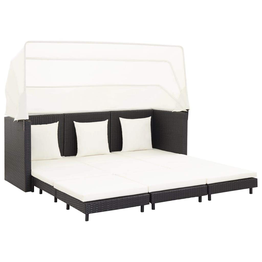 All-Weather Outdoor Sectional Sofa Set - 3-Piece Extendable Patio Furniture with Poly Rattan Roof - Black - Perfect for Deck, Poolside, Backyard & Porch Relaxation