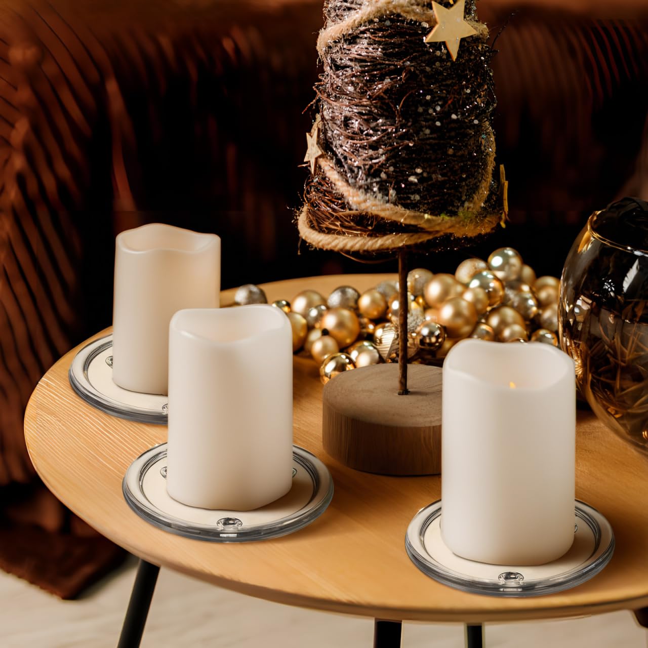 3Pcs Clear Glass Candle Plates - 5 Inch Round Candle Holder Tray for Pillar Candles | Decorative Glass Coaster & Desktop Centerpiece | Perfect for Wedding, Dining Table, Home Decor & Party Decorations