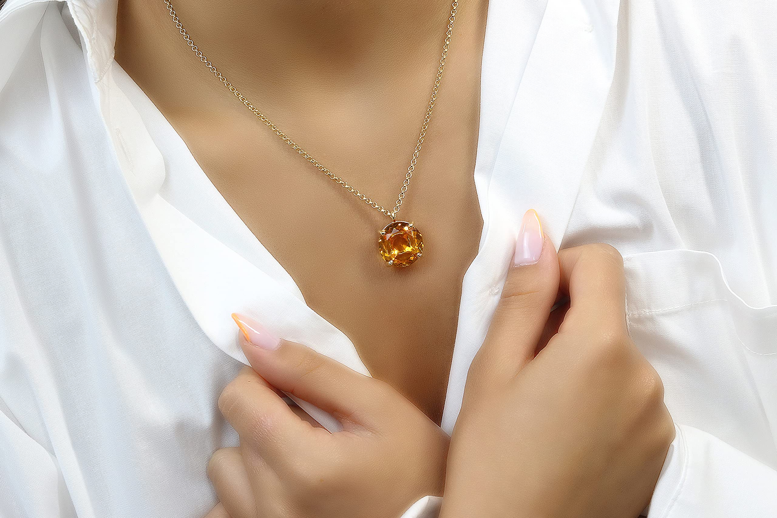 14k Gold Citrine Necklace - Handmade Gemstone Jewelry for Women - Birthday & Wedding Gift