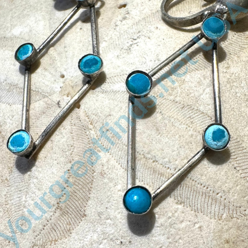 Vintage Mexican Sterling Silver & Alpaca Turquoise Diamond Earrings - Handmade Boho Jewelry for Women - Perfect for Parties, Weddings & Special Occasions
