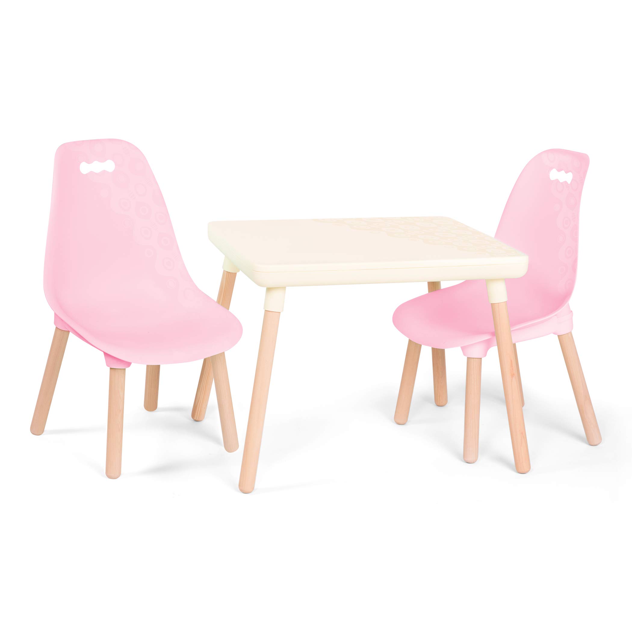 B. Spaces Kids Table and Chair Set - 1 Craft Table & 2 Chairs - Natural Wooden Legs - Modern Children's Furniture in Pink & Ivory - Perfect for Playroom, Classroom & Homeschool Learning Activities