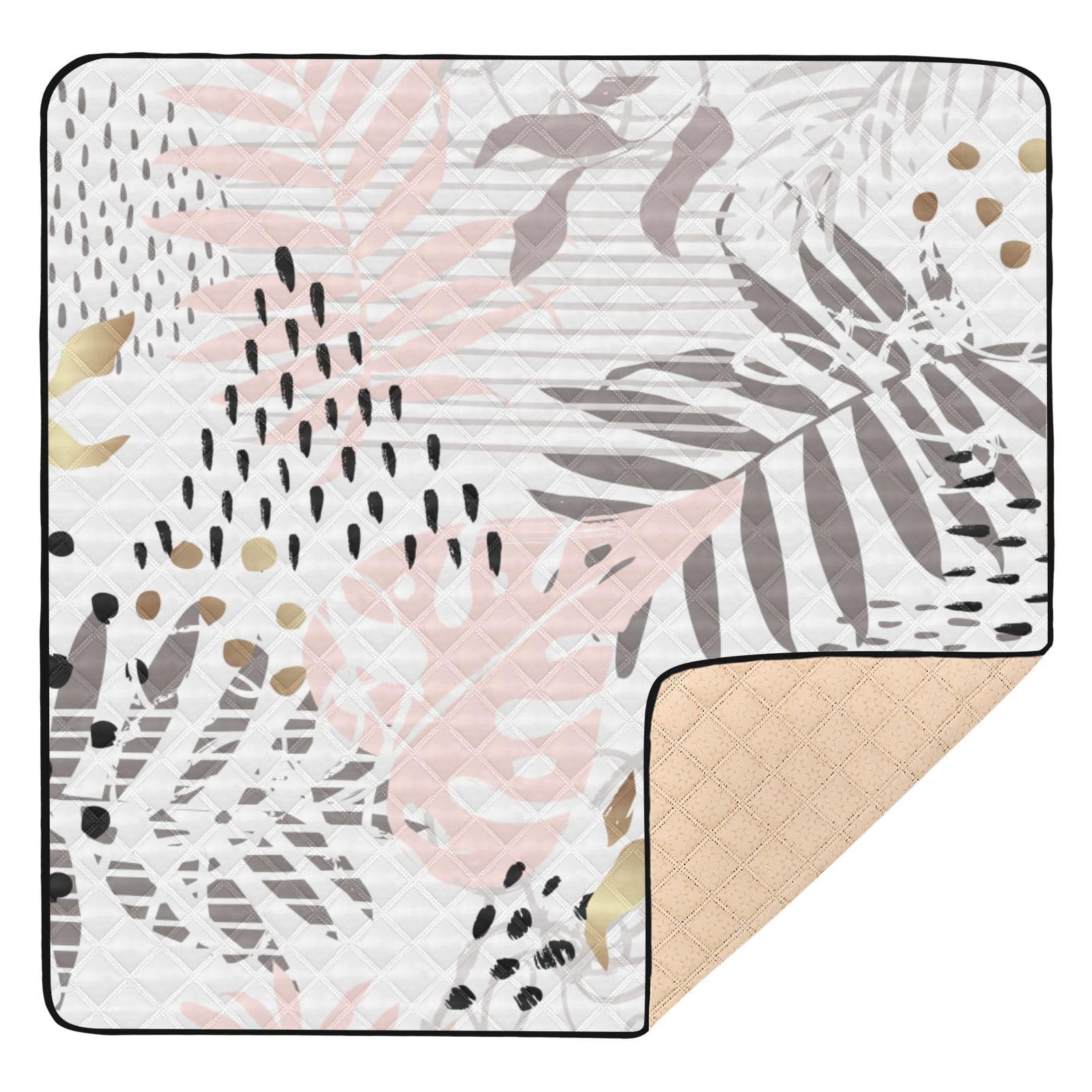 Breathable Foldable Baby Play Mat - 50'' x 50'' Soft Tummy Time Floor Mat for Infants & Toddlers with Tropical Leaf Design | Nursery, Playroom & Outdoor Use