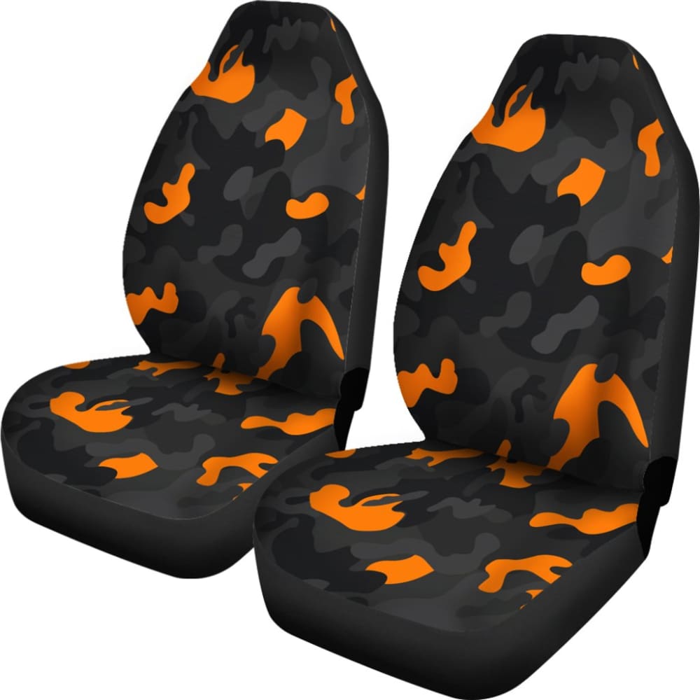 Premium Black & Orange Camouflage Car Seat Covers - Universal Fit for Trucks, SUVs & Sedans - Durable Neoprene Material for Outdoor Adventures & Hunting Trips