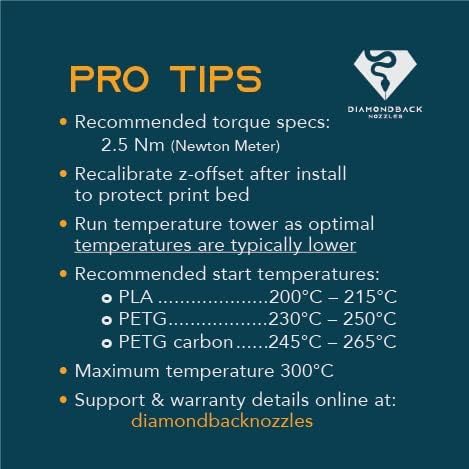 Premium Diamondback Nozzles – Spider 3D Printer Compatible – Polycrystalline Solid Diamond Tip for Improved Extrusion & Long Life – Wear Resistant, USA Made (0.4mm) – Ideal for High-Temp Filaments, Precision Printing & Industrial 3D Applications