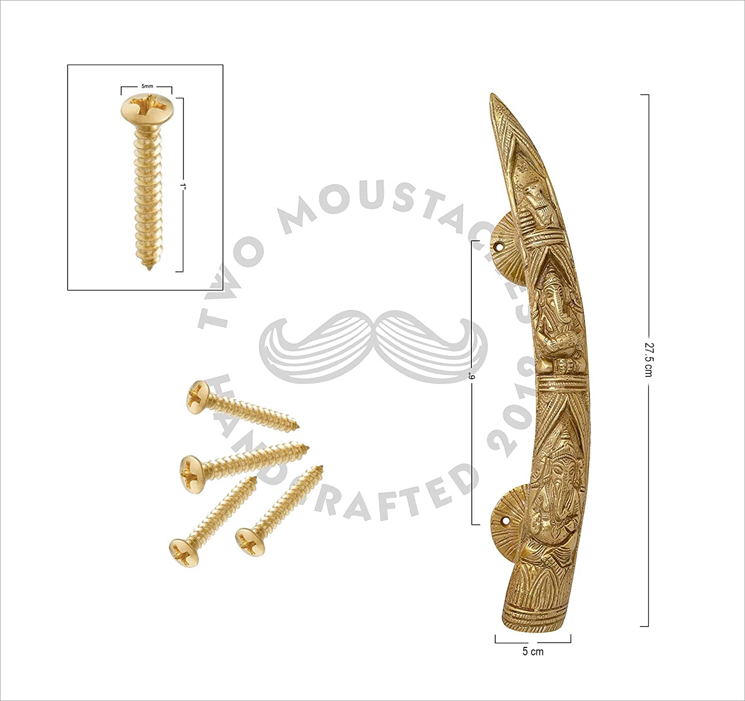 Handcrafted Brass Tuskar Style Ganesha Door Handles - Set of 2 - Elegant Indian Home Decor for Bedroom & Living Room Doors