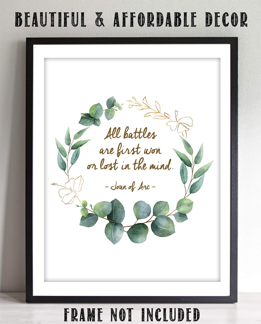 TJ Originals - 'All Battles Are First Won or Lost in the Mind' Joan of Arc Christian Bible Quote Wall Art Print, 11 x 14 Inches, Inspirational Home & Office Decor, Hibiscus Wreath Design – Perfect Gift for Family, Friends, Bible Study Groups & Faith-Based Spaces