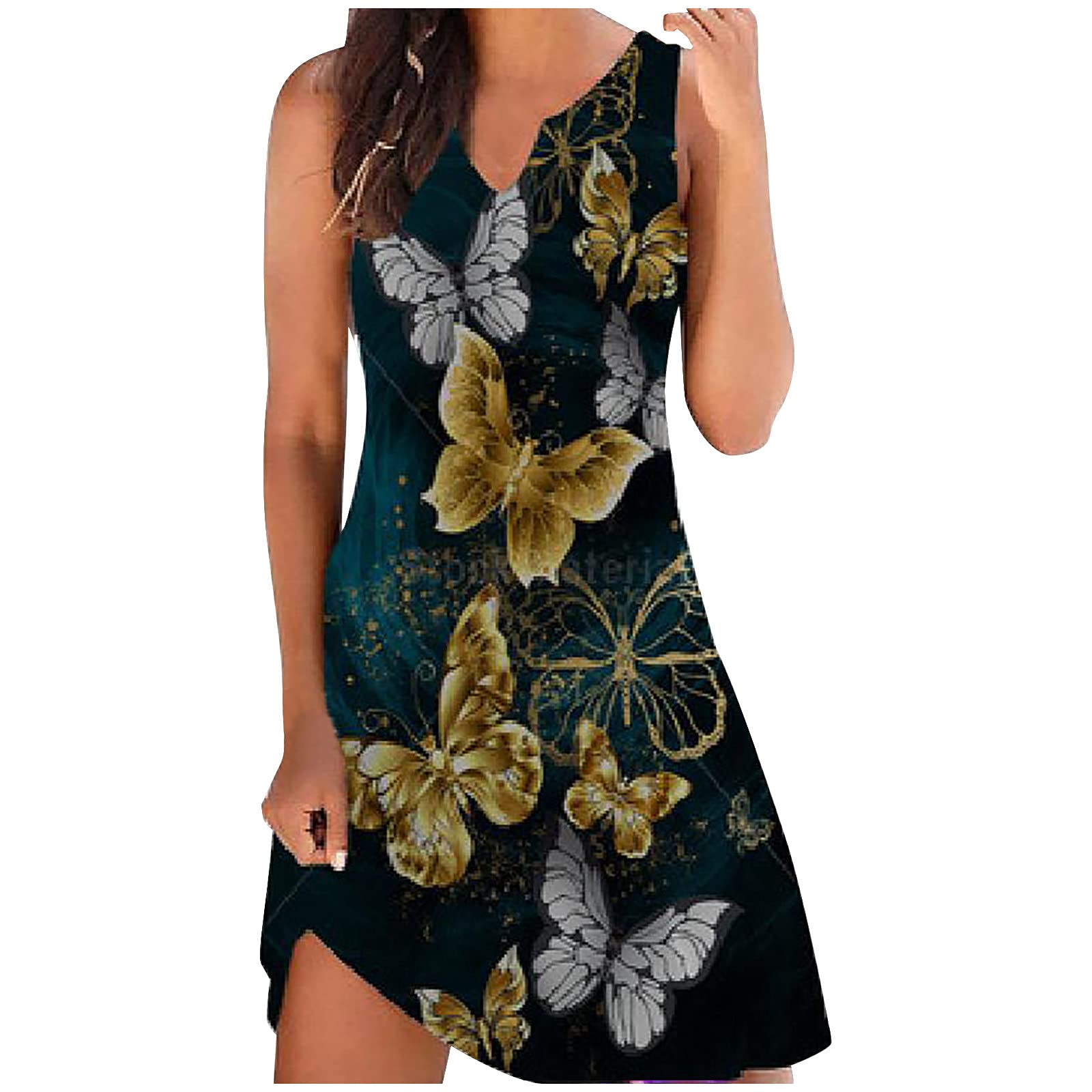 SCKARLE Women's Sleeveless Floral Summer Dress - Loose Tunic Swing Midi Dress for Ladies | Beach Vacation, Garden Party & Casual Outfit