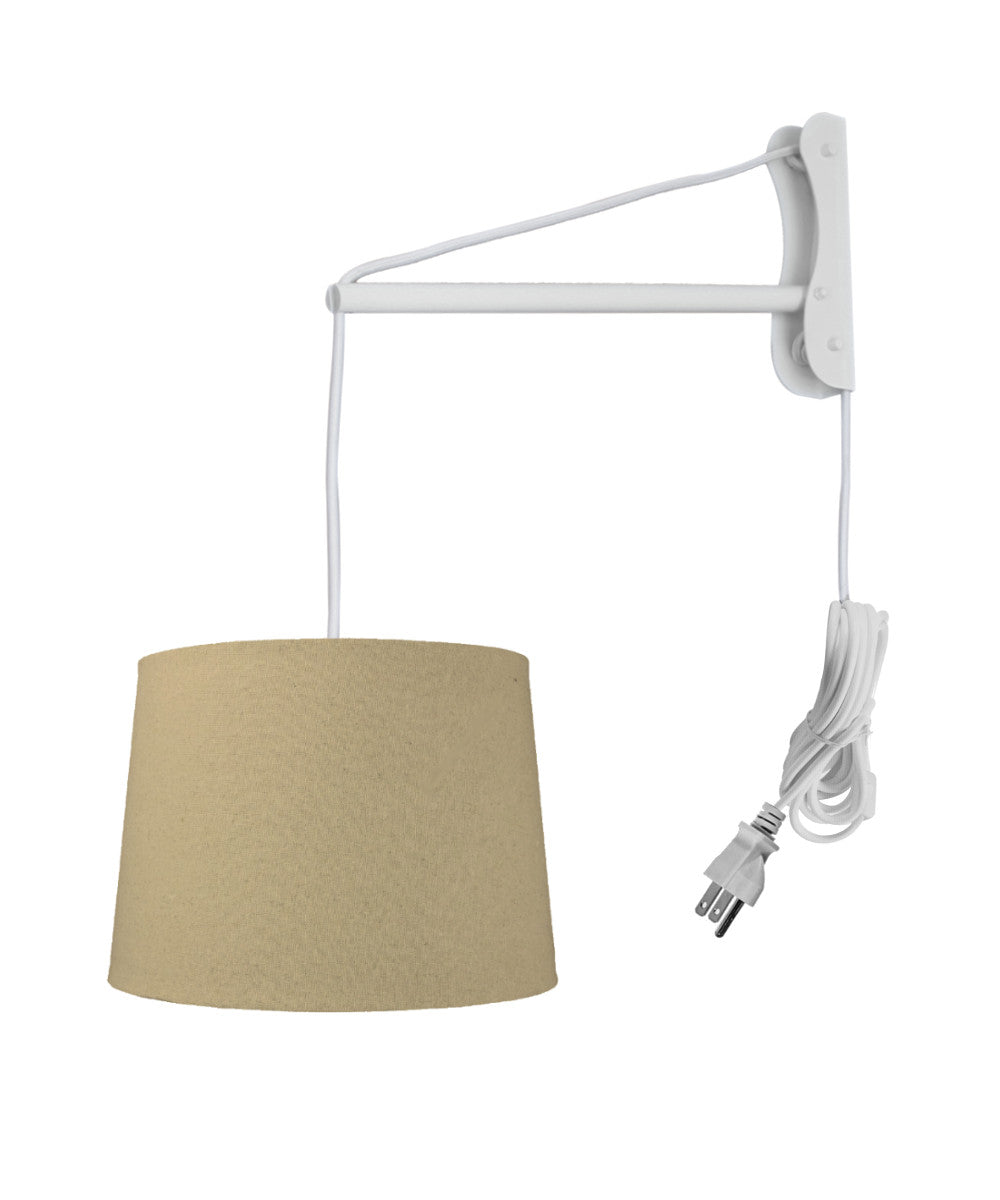 14W MAST Plug In Wall Mount Pendant Light with White Cord & Sand Linen Shade - Modern Hanging Fixture for Bedroom, Living Room, or Dining Room Lighting