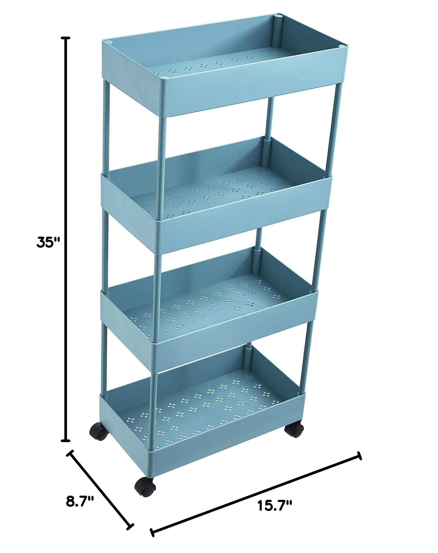 4-Tier Rolling Storage Cart with Slide-Out Shelves - Slim Mobile Organizer Utility Cart for Kitchen, Bathroom, Office - ABS Plastic Shelving Unit for Crafts, Supplies & Home Organization (Blue) - Perfect for Small Spaces & Clutter-Free Storage