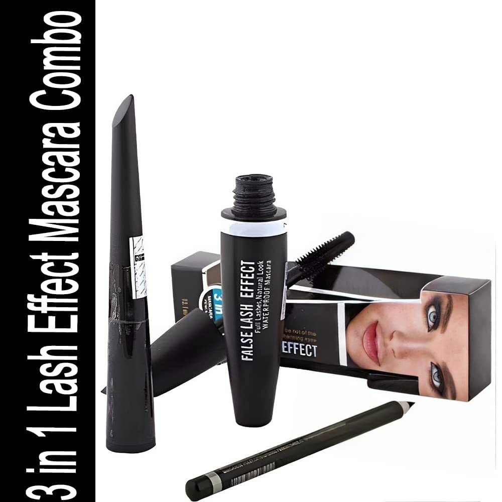 Fozzby Complete Eye Makeup Kit - Eyeshadow Palette, Black Eyebrow Pencil, Liquid Eyeliner, Mascara & 5 Pairs False Eyelashes (9-Piece Set) for Party, Wedding & Daily Makeup Looks