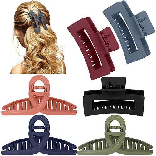 Bakefy 6-Piece Large Hair Claw Clips Set - Strong Matte Hair Clips for Thick & Thin Hair - Perfect for Updos, Ponytails & Everyday Hairstyles