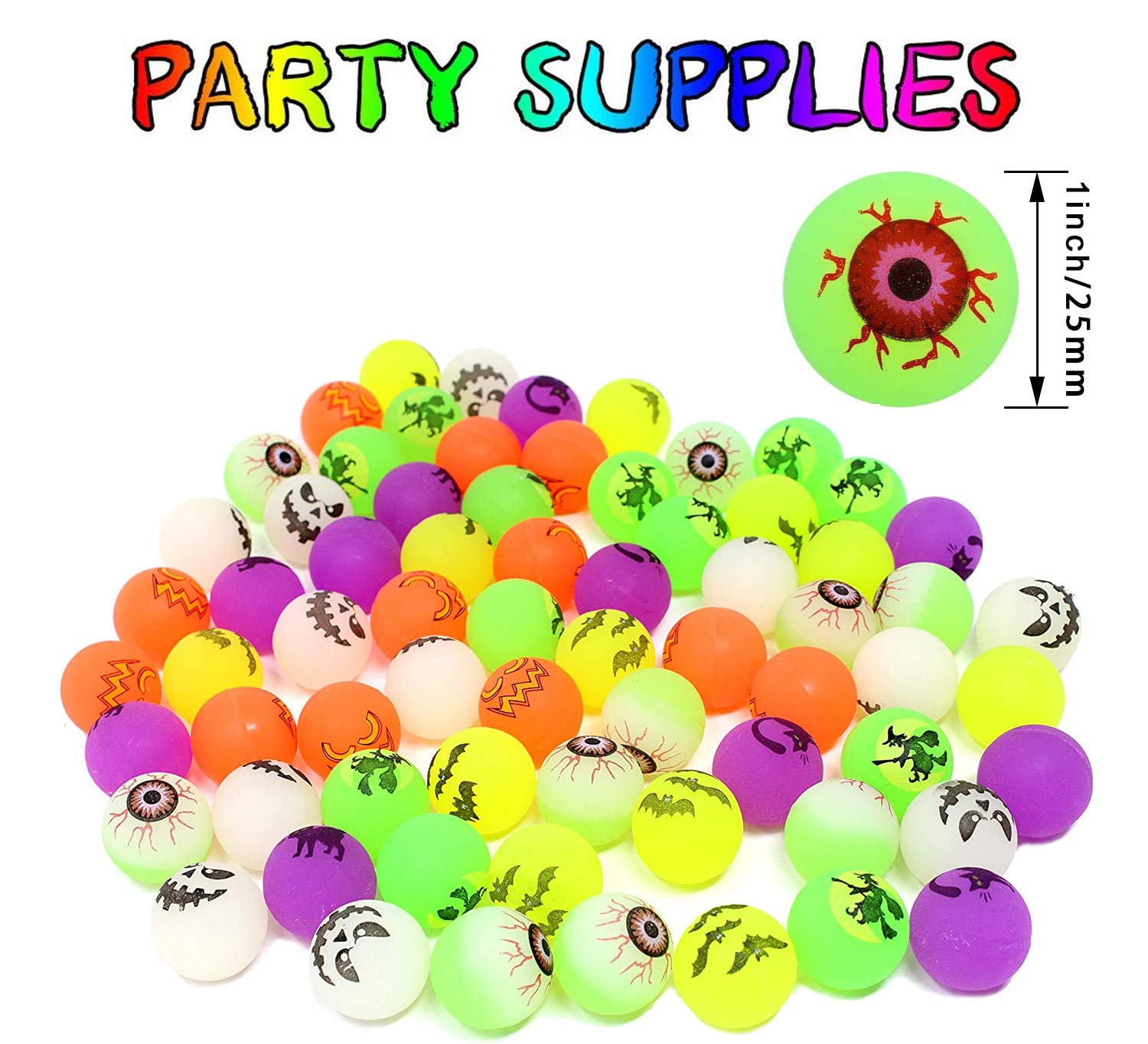 **72-Piece Glow in The Dark Halloween Bouncing Balls - 6 Fun Themed Designs for Trick or Treat, Party Favors, Classroom Rewards & Game Prizes - Perfect for Halloween Parties, School Events & Trick or Treat Bags**