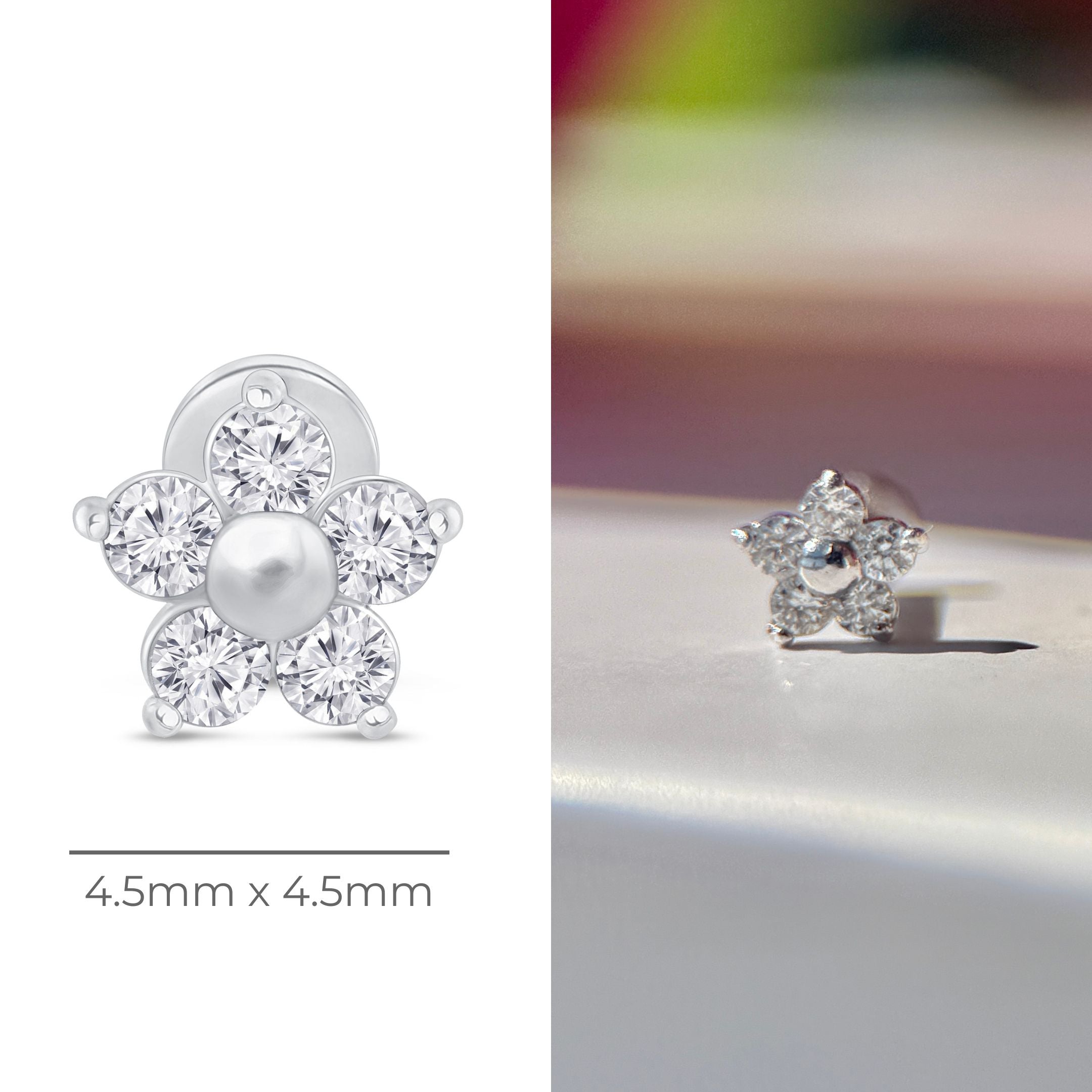14k White Gold Diamond Flower Stud Earrings for Women - Elegant Flat Back Earrings for Daily Wear & Special Occasions