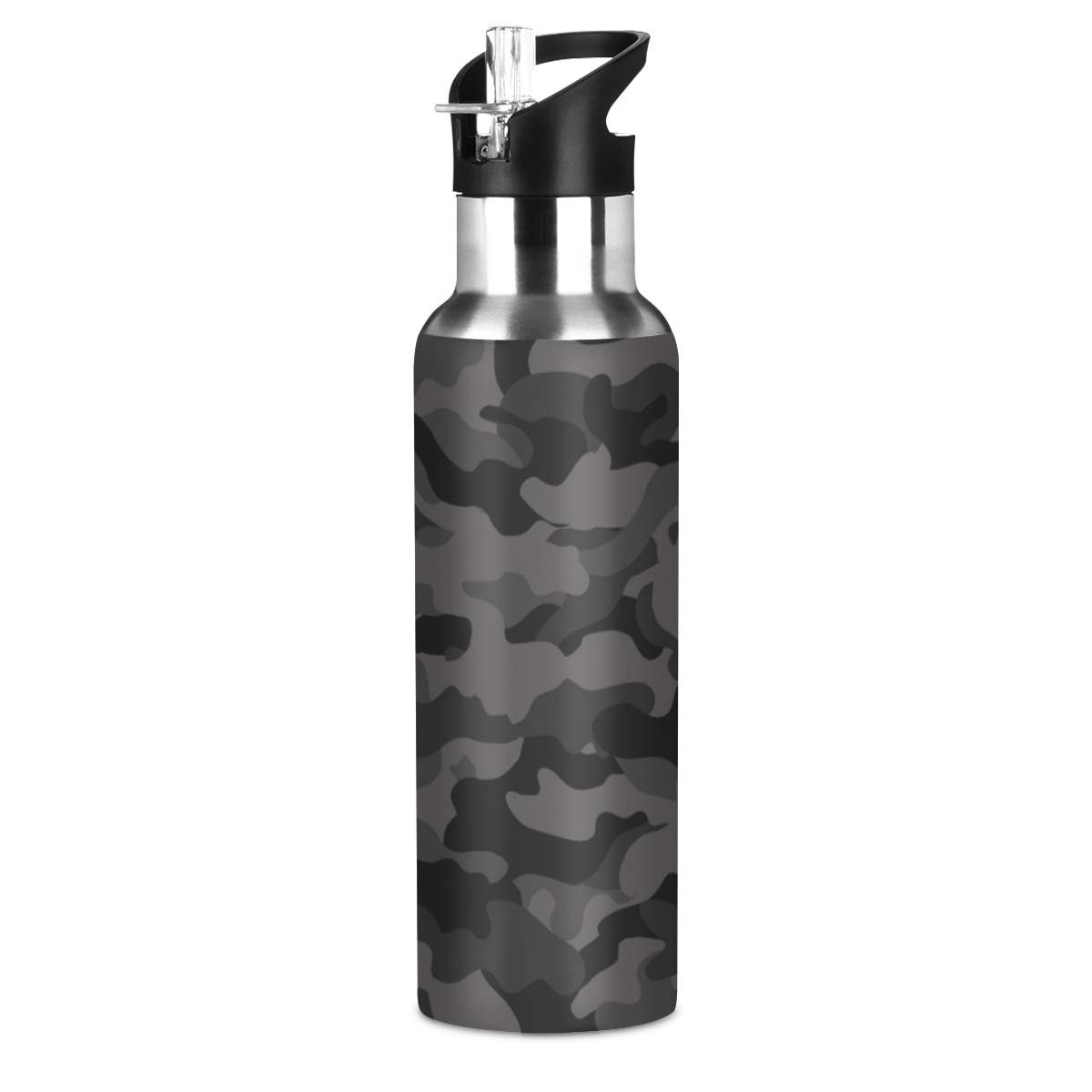 Qilmy 20 oz Stainless Steel Vacuum Insulated Water Bottle with Straw Lid - Camouflage Design for Sports, Gym, Hiking & Outdoor Activities | BPA-Free Leakproof Thermos Flask