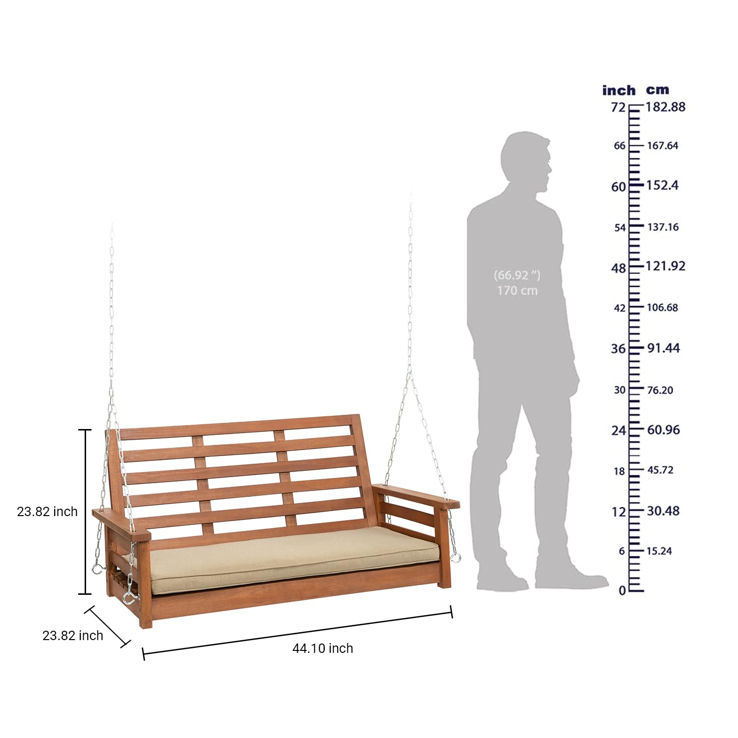 Woodlawn&Home 4-Foot Porch Swing with Oil Finish & Olefin Cushion - 901166 | Outdoor Patio Furniture for Relaxing in Garden, Backyard, or Front Porch