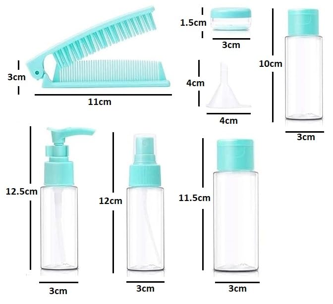 Refillable Pressurized Spray Bottles for Toiletries & Cosmetics | 9-Piece Travel-Size Empty Liquid Containers for Face Cream, Lotion & More | Perfect for Airplane Travel, Gym Bag & Home Use (Green)