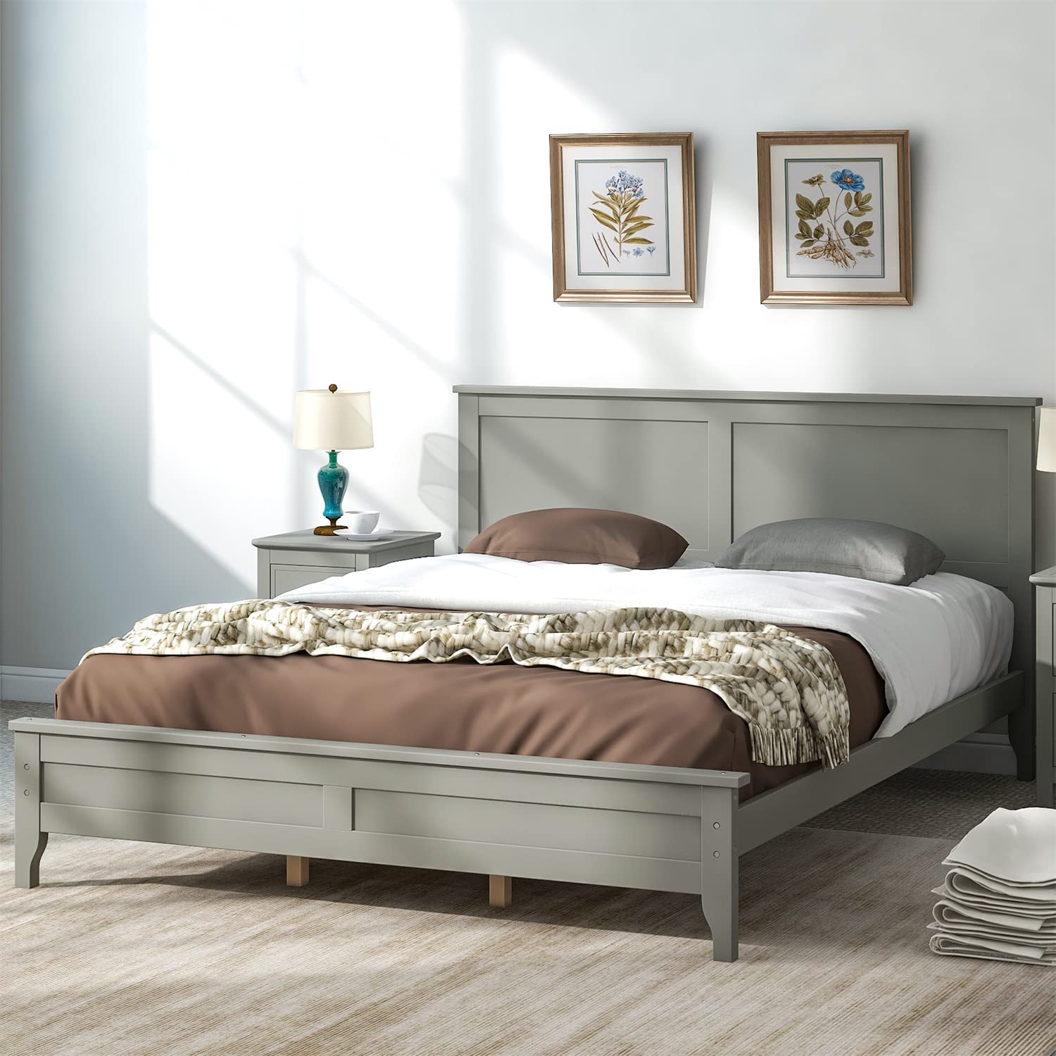 Queen Size Platform Bed Frame with Solid Wood Headboard - No Box Spring Needed - Sturdy & Modern Bed Frame for Adults in Gray - Perfect for Master Bedroom, Guest Room & Small Spaces