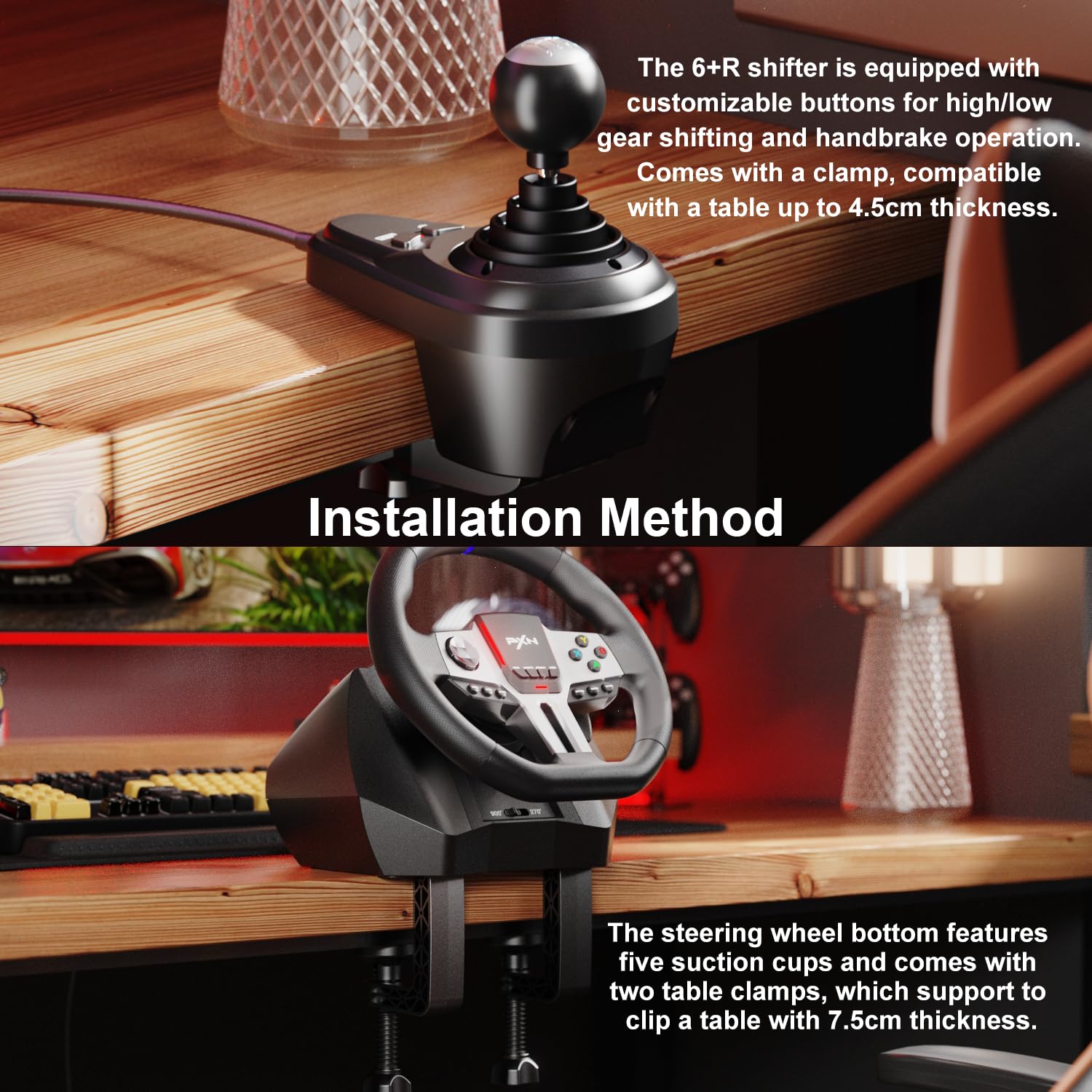 PXN V9 Gen2 Racing Wheel - 270° to 900° Adjustable Steering Wheel with Dual Mode & 3-in-1 Pedals + Shifter Bundle - Compatible with PC, PS4, PS3, Xbox One, Xbox Series X/S - Perfect for Racing Simulation Games & Professional Driving Training