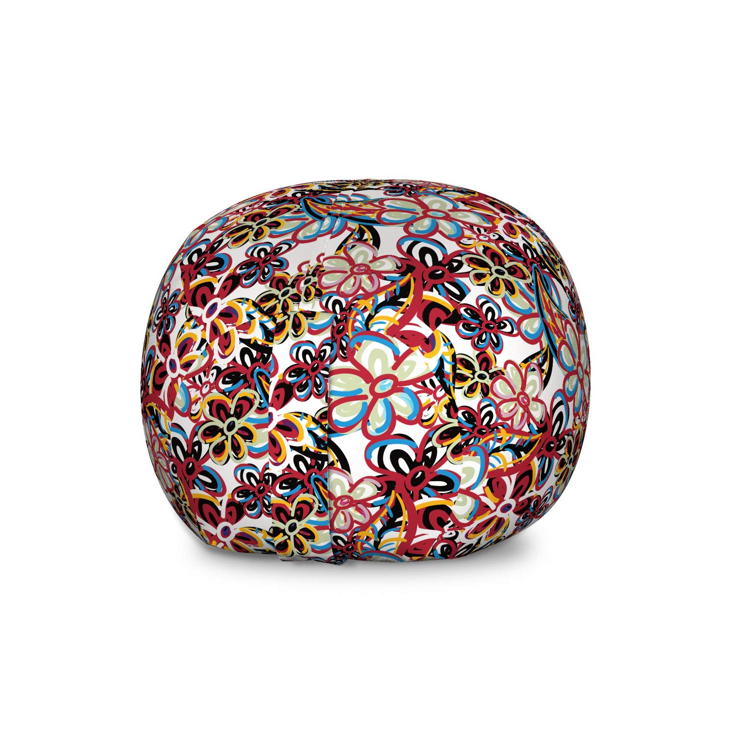 Ambesonne Large Multicolor Toy Storage Bag Chair - Cartoon Style with Abstract Flowers & Leaves Design, Washable Stuffed Animal Organizer - Perfect for Kids' Room, Playroom & Nursery Organization