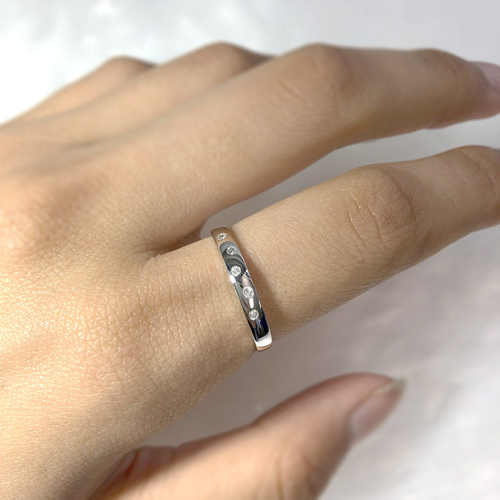 9ct White Gold 0.05 Carat Diamond Ring with 5 Brilliant Cut Diamonds - Elegant Wedding Band & Anniversary Gift for Women