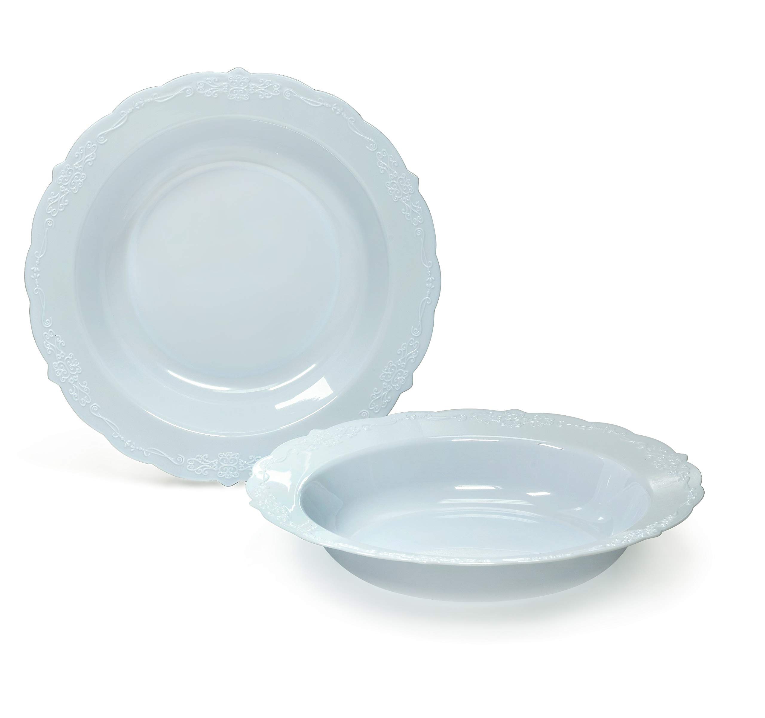 60-Piece Disposable Plates & Bowls Set - 12oz Soup Bowls for Weddings, Parties & Events (Plain Blue Verona Design) - Perfect for Catering, Picnics & Family Gatherings