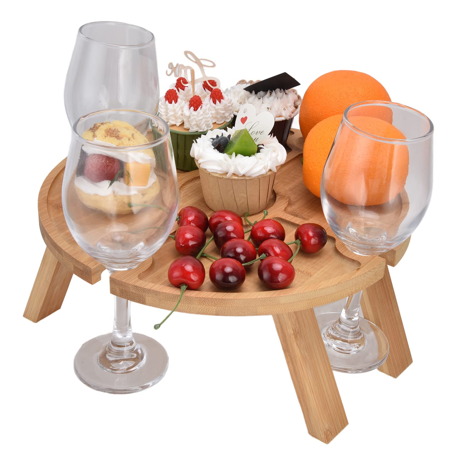 EVTSCAN Folding Outdoor Table - Portable Wooden Picnic Table with Wine Glass Holder for Camping, Hiking, Beach & Backyard BBQs | Compact & Lightweight for Easy Transport