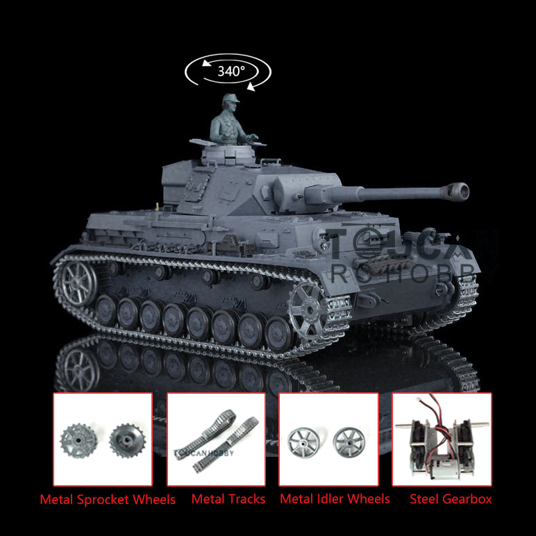Henglong 1/16 Scale 7.0 Upgraded German Panzer IV F2 RTR RC Tank with Metal Tracks, Idler Sprocket Wheels, Smoking Gearbox & Sound Effects - 3859 Model for Military Enthusiasts & RC Tank Battles