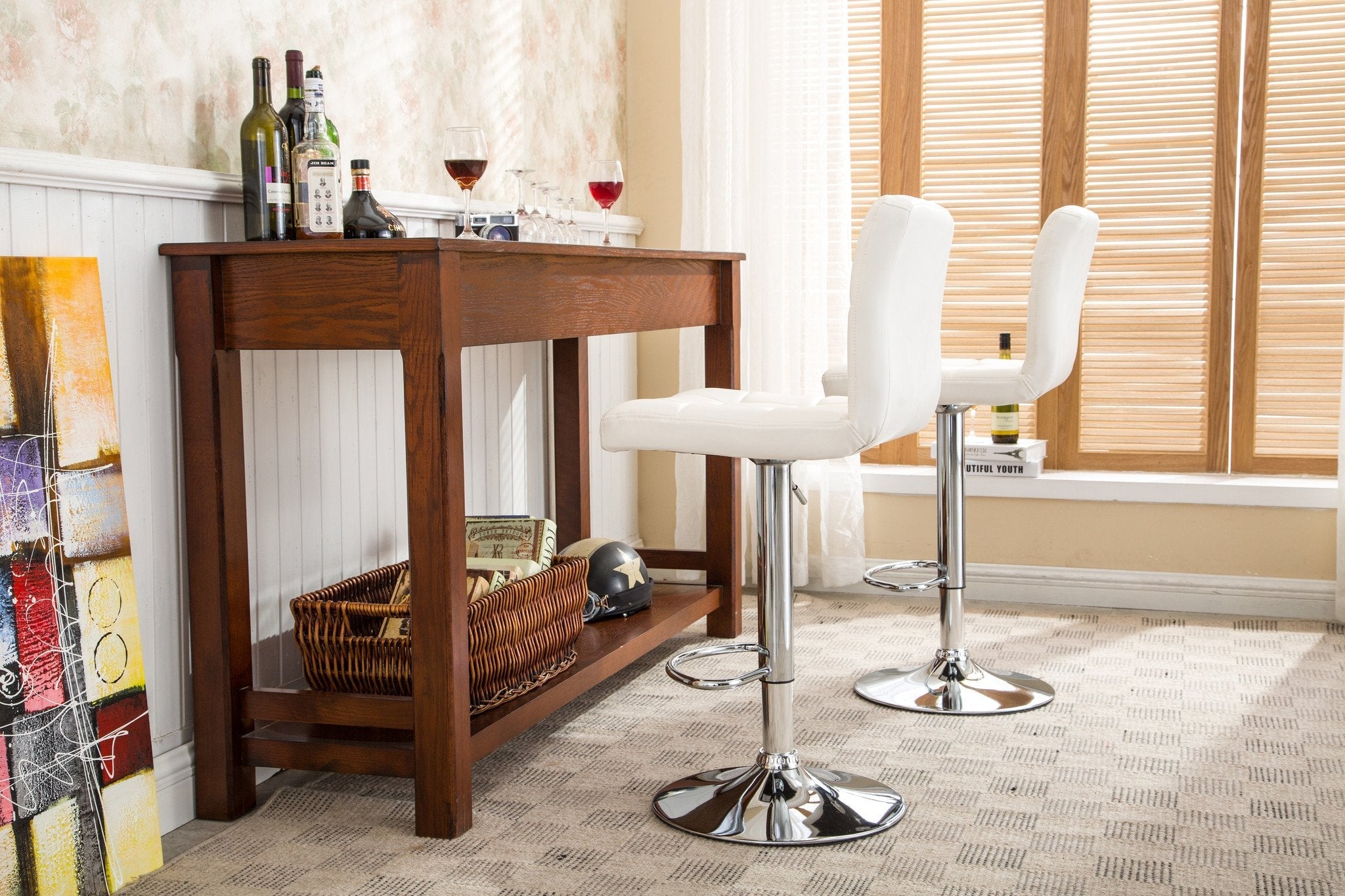 Premium PU Leather Modern Adjustable Hydraulic Swivel Bar Stools - Set of 2, White - Perfect for Kitchen Islands, Home Bars & Contemporary Dining Spaces