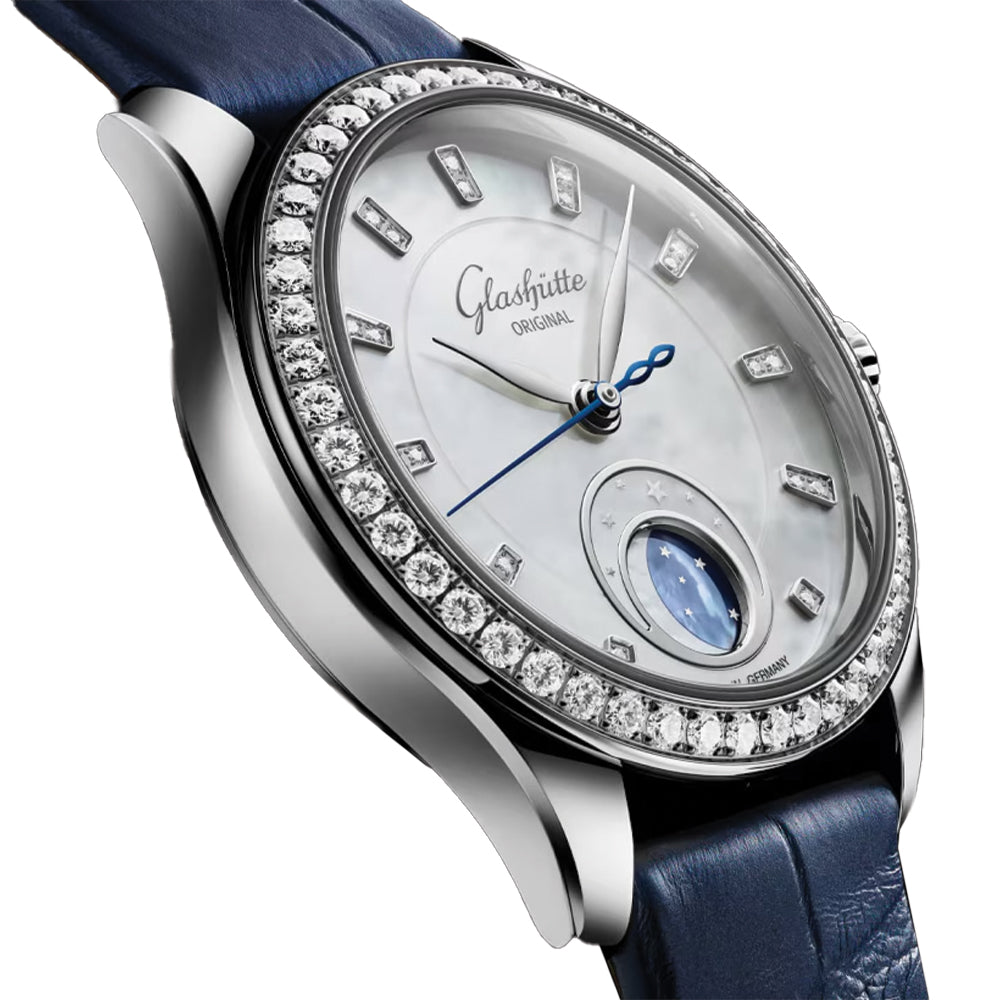 Serenade Luna Diamond Automatic Watch 32.5mm Mother of Pearl Dial with Genuine Leather Strap - Elegant Women's Dress Watch for Office, Party & Special Occasions