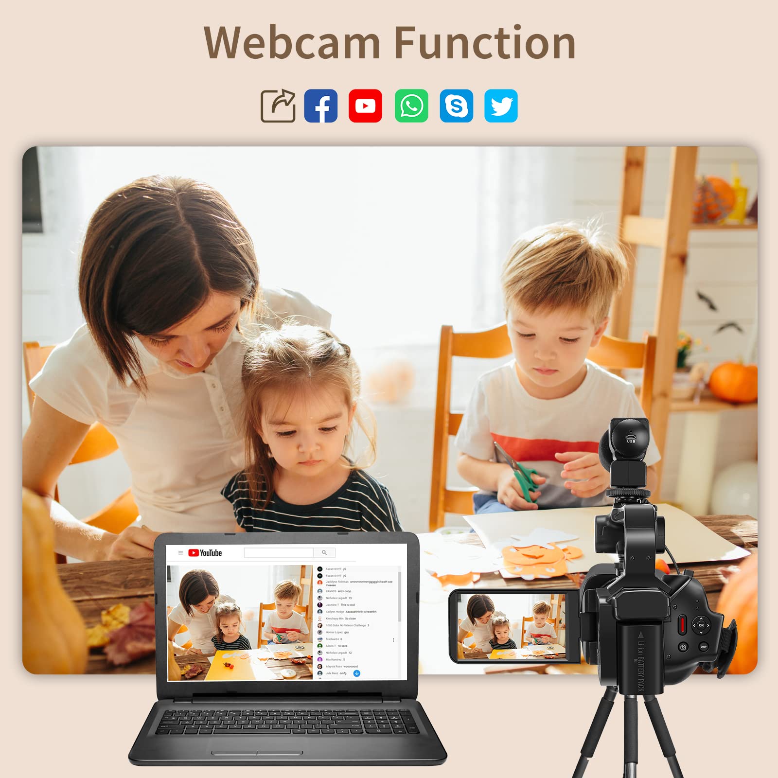 6K 64MP Digital Video Camera Camcorder with 18X Zoom, IR Night Vision & WiFi - 4.0