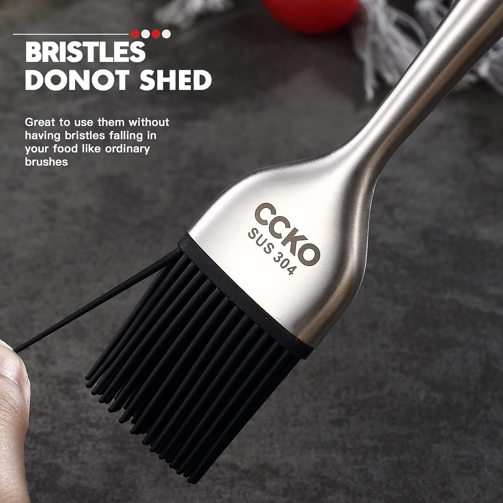 CCKO Heat-Resistant Silicone Basting Brush with Stainless Steel Core - Perfect for BBQ, Grilling, Baking, Frying & Pastry - Dishwasher Safe & Durable Kitchen Tool (Red) - Ideal for Outdoor Cooking, Backyard Parties & Home Kitchen Use