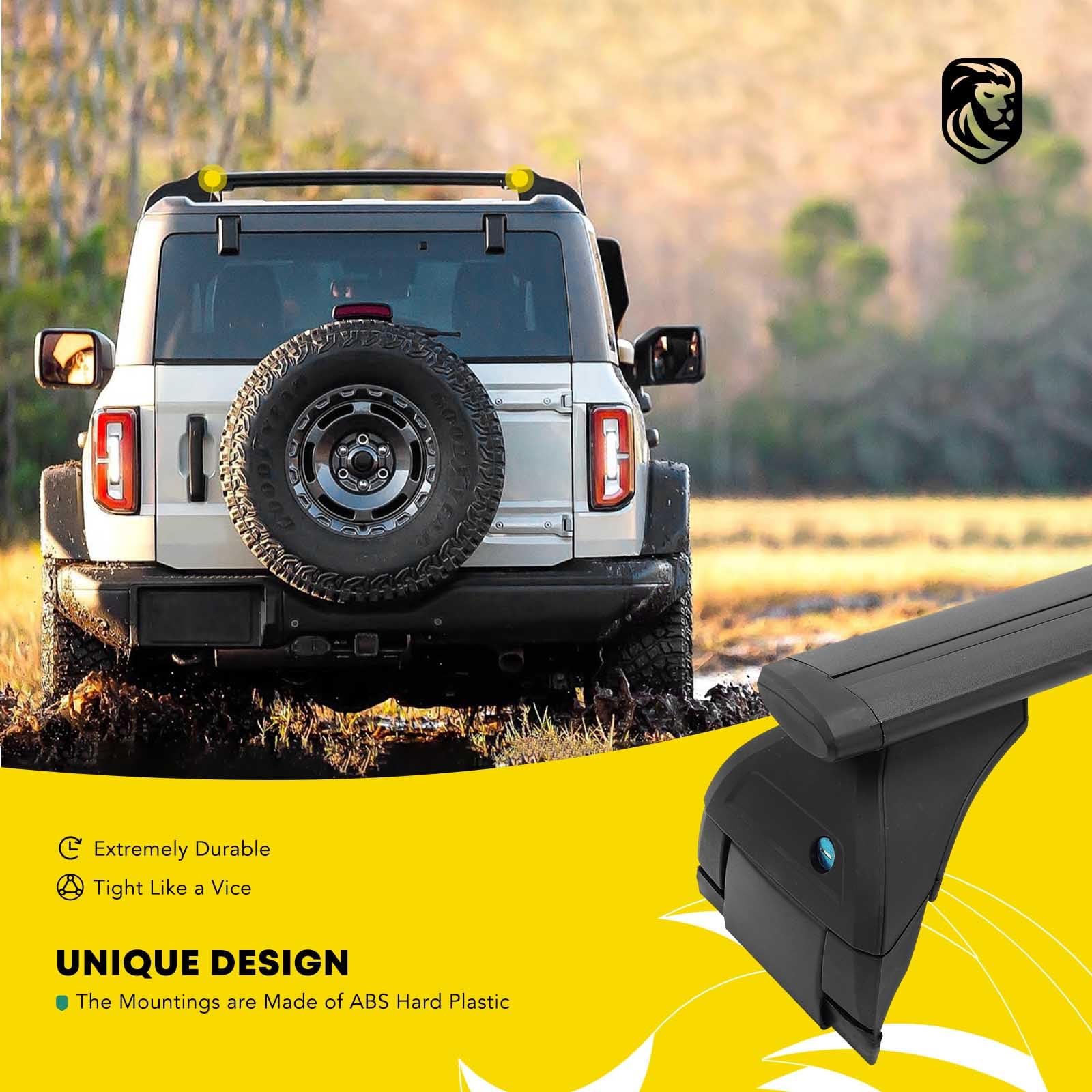 YHTAUTO Aluminum Alloy Car Roof Rack Cross Bar - Compatible with Jeep Wrangler 2007-2023 Hard Top w/Rain Gutter - 165 lbs Capacity for Rooftop Tent, Kayak, Bike, Luggage, Snowboard, Ski & Canoe - Perfect for Camping, Road Trips & Outdoor Adventures