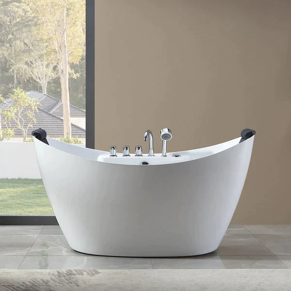 Empava 59-Inch Freestanding Oval Jetted Bathtub - White Acrylic Soaking Tub with Massage Jets (Model 59AIS11) - Perfect for Luxury Bathrooms & Spa Relaxation at Home