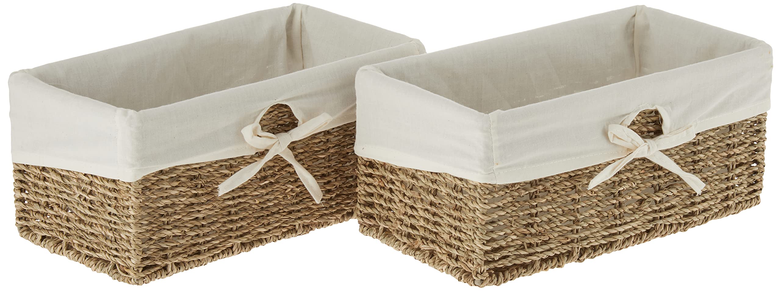 Vintiquewise(TM) Seagrass Storage Basket with White Lining - Set of 2 | Perfect for Bathroom Organization, Nursery Decor & Farmhouse Style Home Storage