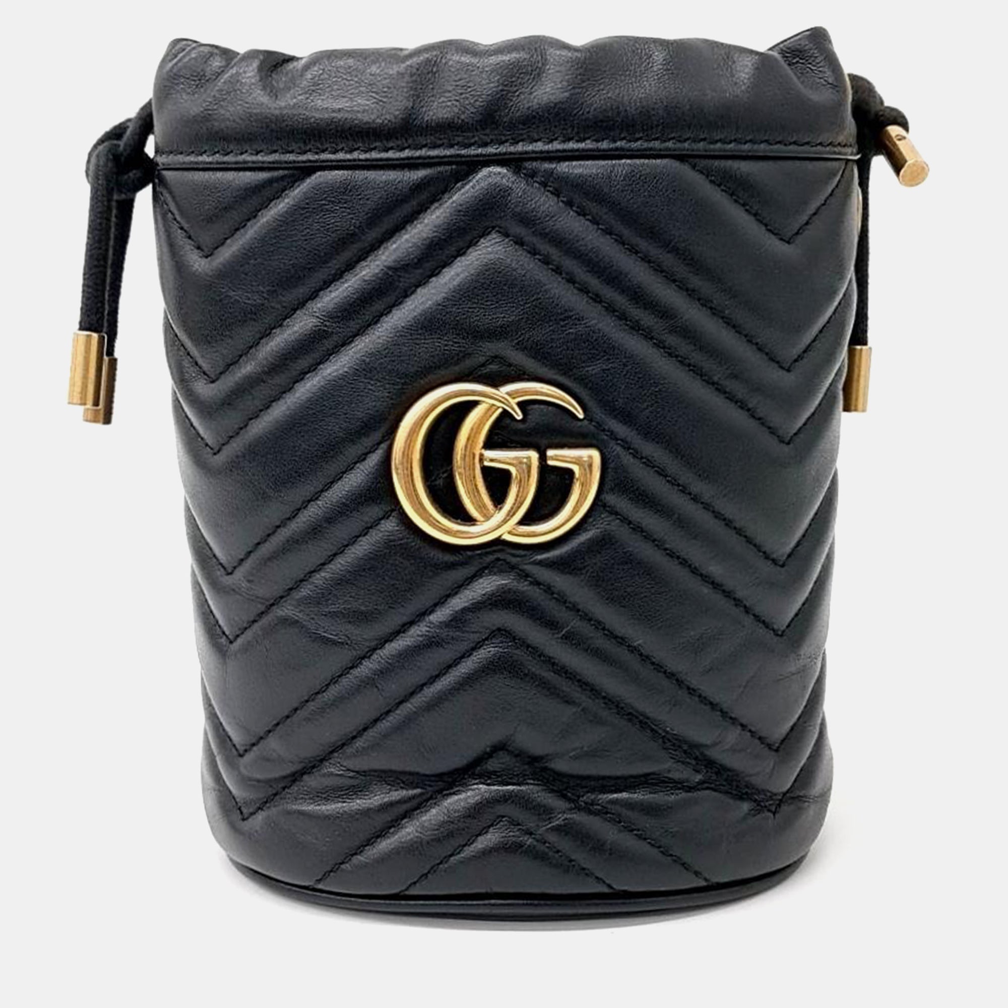 Black Calfskin Matelasse Mini GG Marmont Bucket Bag for Women | Luxury Designer Handbag | Perfect for Date Night, Shopping & Travel