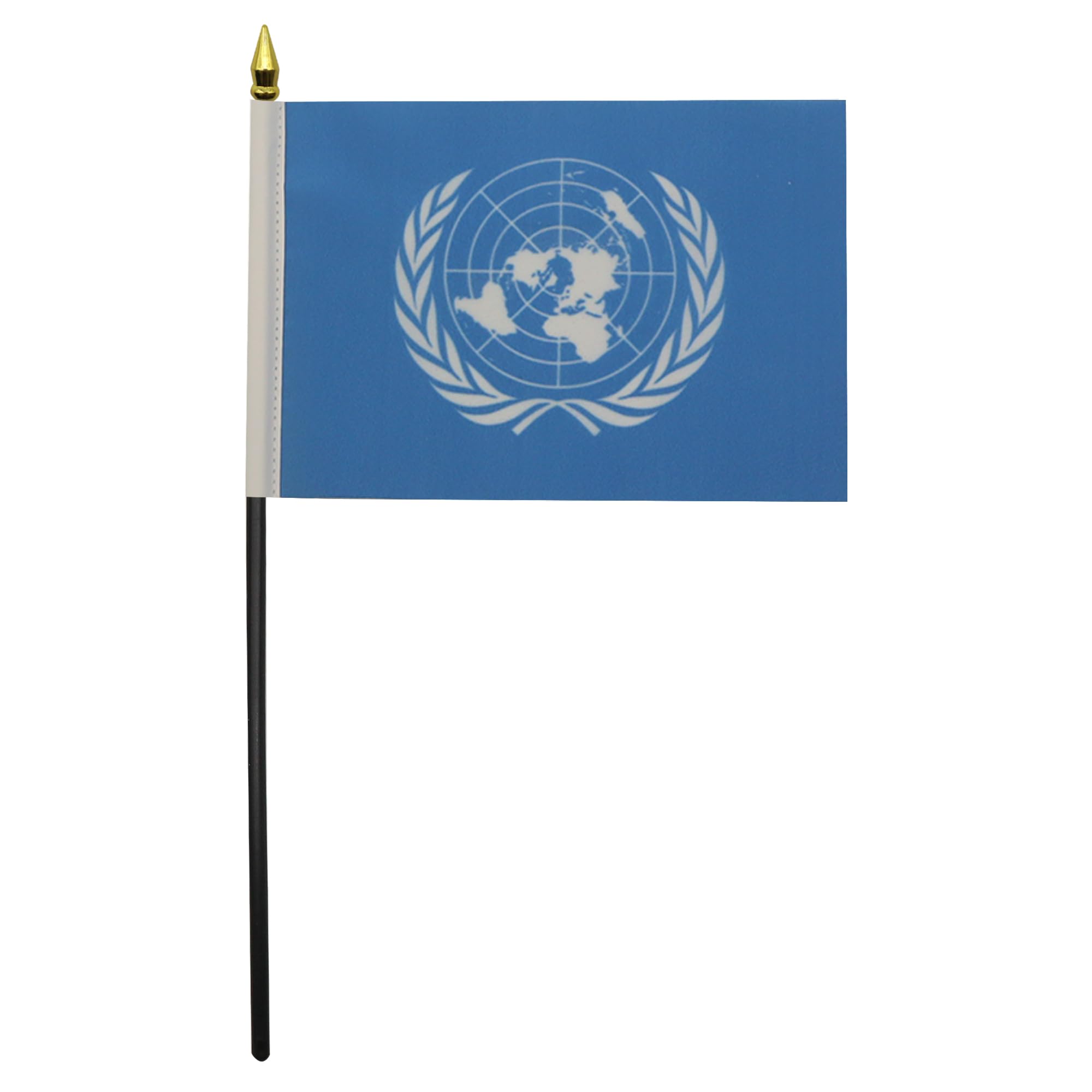 AZ FLAG United Nations Mini Desk Flag 4'' x 6'' (15 x 10 cm) - UNO Office Banner with 10'' Golden Spear Pole - 100% Polyester - Perfect for Diplomatic Events, Office Decor & Gift Giving