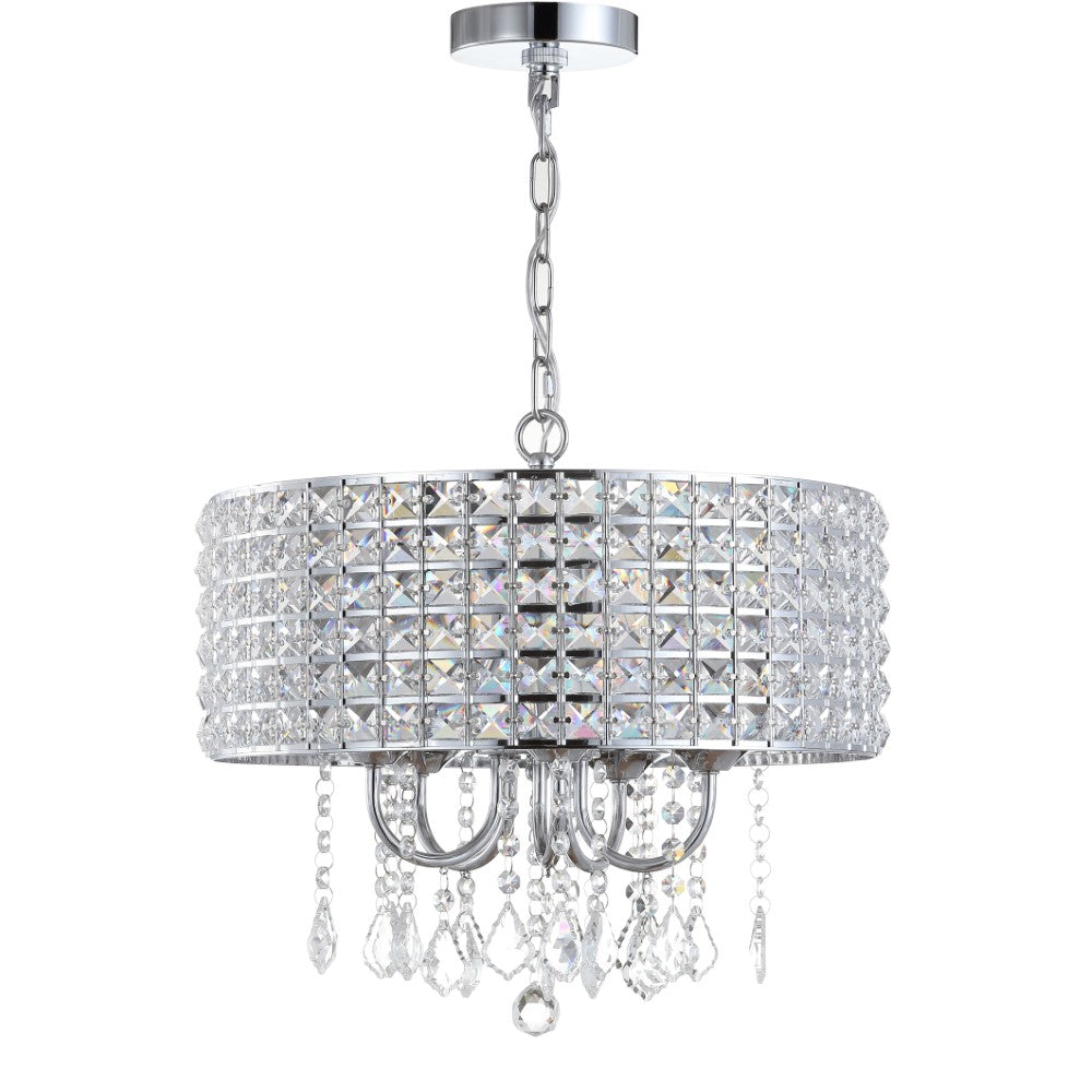 Reese 17-Inch Adjustable LED Crystal Chandelier - Modern Dimmable Pendant Light for Dining Room, Bedroom & Foyer