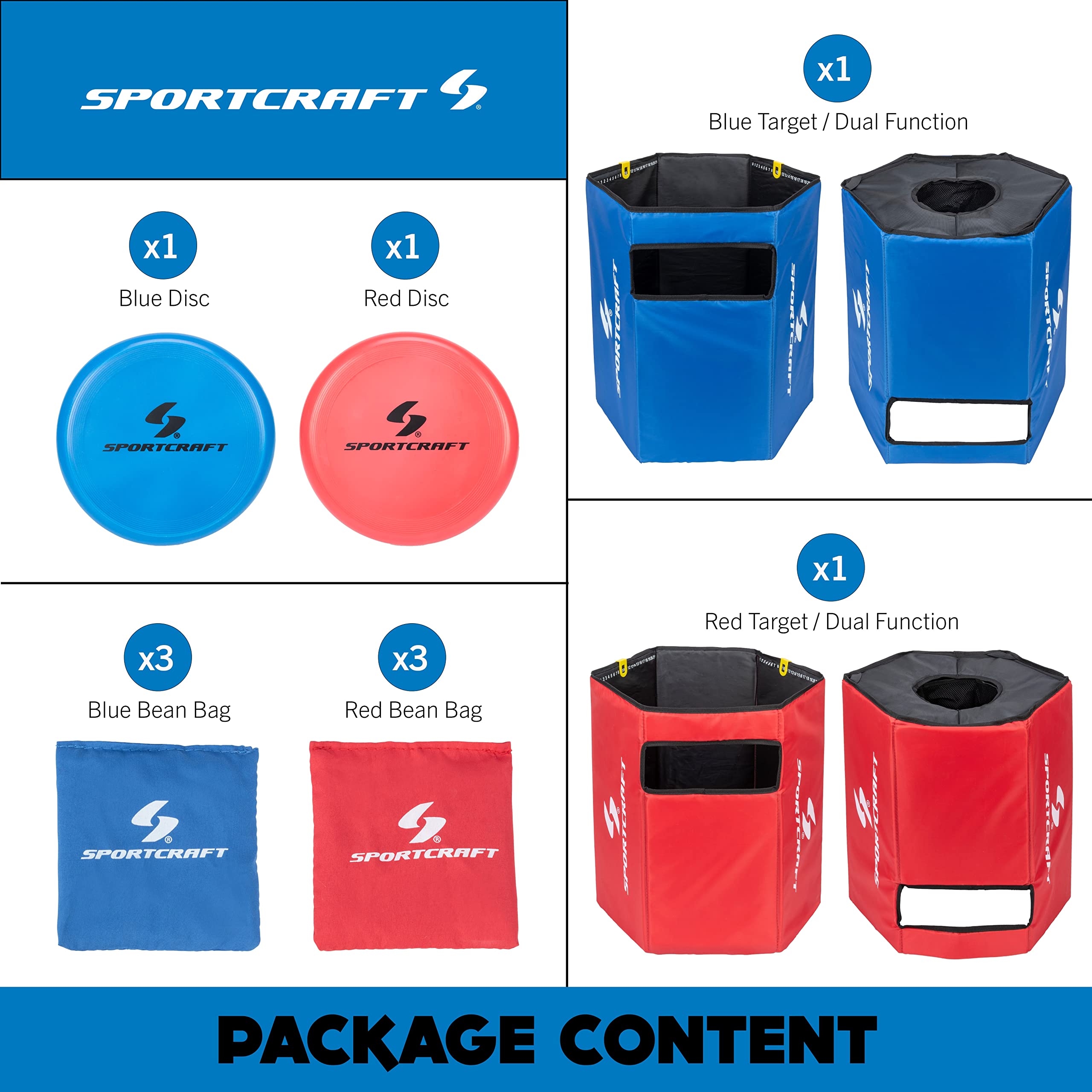 **Sportcraft 2-in-1 Folding Disc Slam & Bean Bag Toss Game Set - Red & Blue - Outdoor Backyard Party Games for Kids & Adults - Perfect for Picnics, BBQs, and Tailgating**