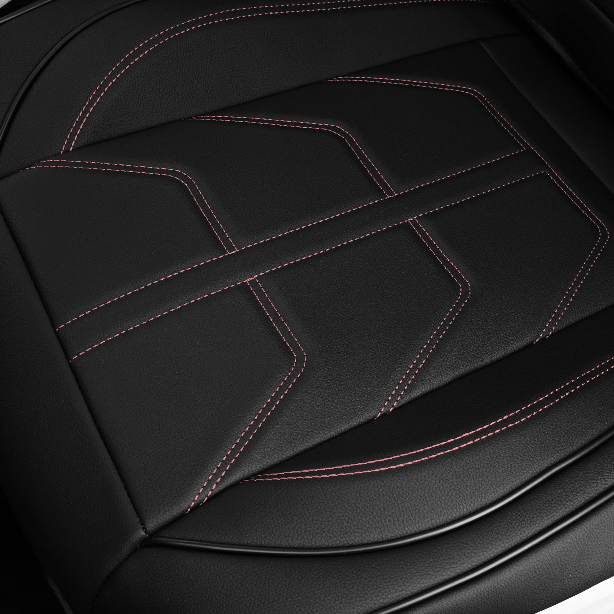 TLH Bionic70 Deluxe Faux Leather Pink Car Seat Covers with Contrast Stitching – 2 Pack Universal Fit Waterproof Seat Protectors for Cars, Trucks & SUVs | Front Set Cushion for Comfort & Style | Perfect for Daily Commute, Road Trips & Pet Protection