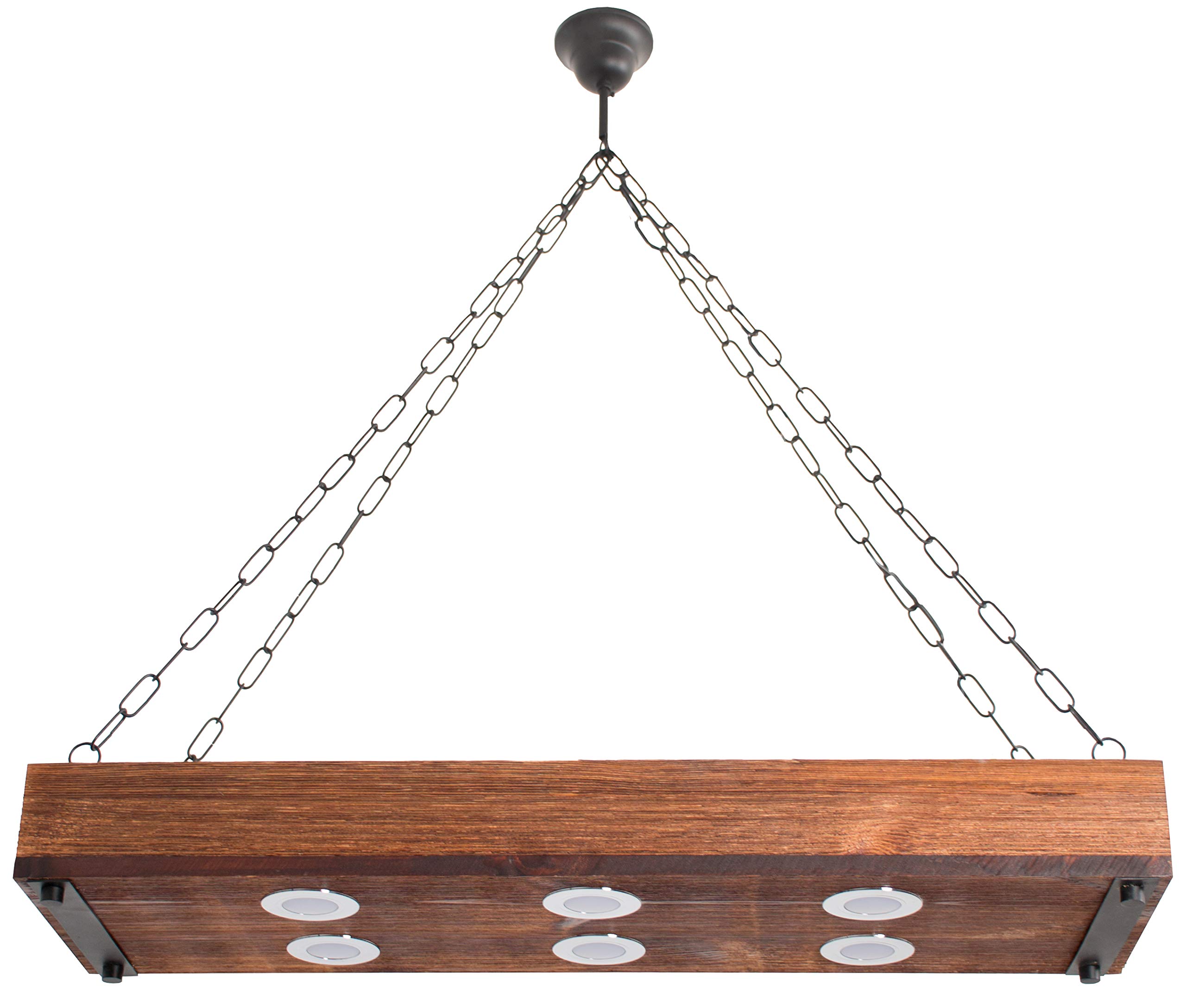 Modern Wood LED Pendant Light Fixture - 6-Light Hanging Chandelier for Kitchen Island, Dining Room, Bedroom & Restaurant - Energy Efficient Halogen Alternative - Perfect for Ambient Lighting in Homes and Commercial Spaces
