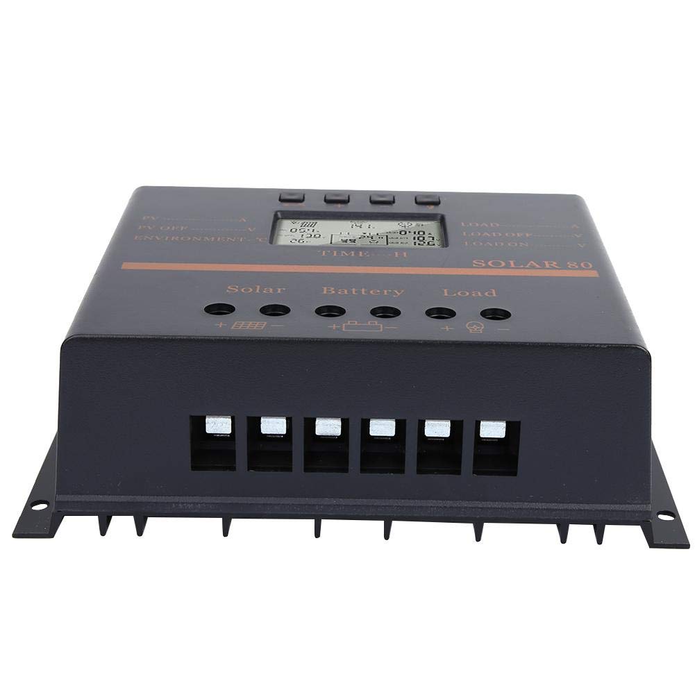 BTIHCEUOT 80A PWM Solar Charge Controller with LCD Display - 12V/24V Auto for Solar Panels - Perfect for Off-Grid Solar Systems, RV, Marine & Home Use